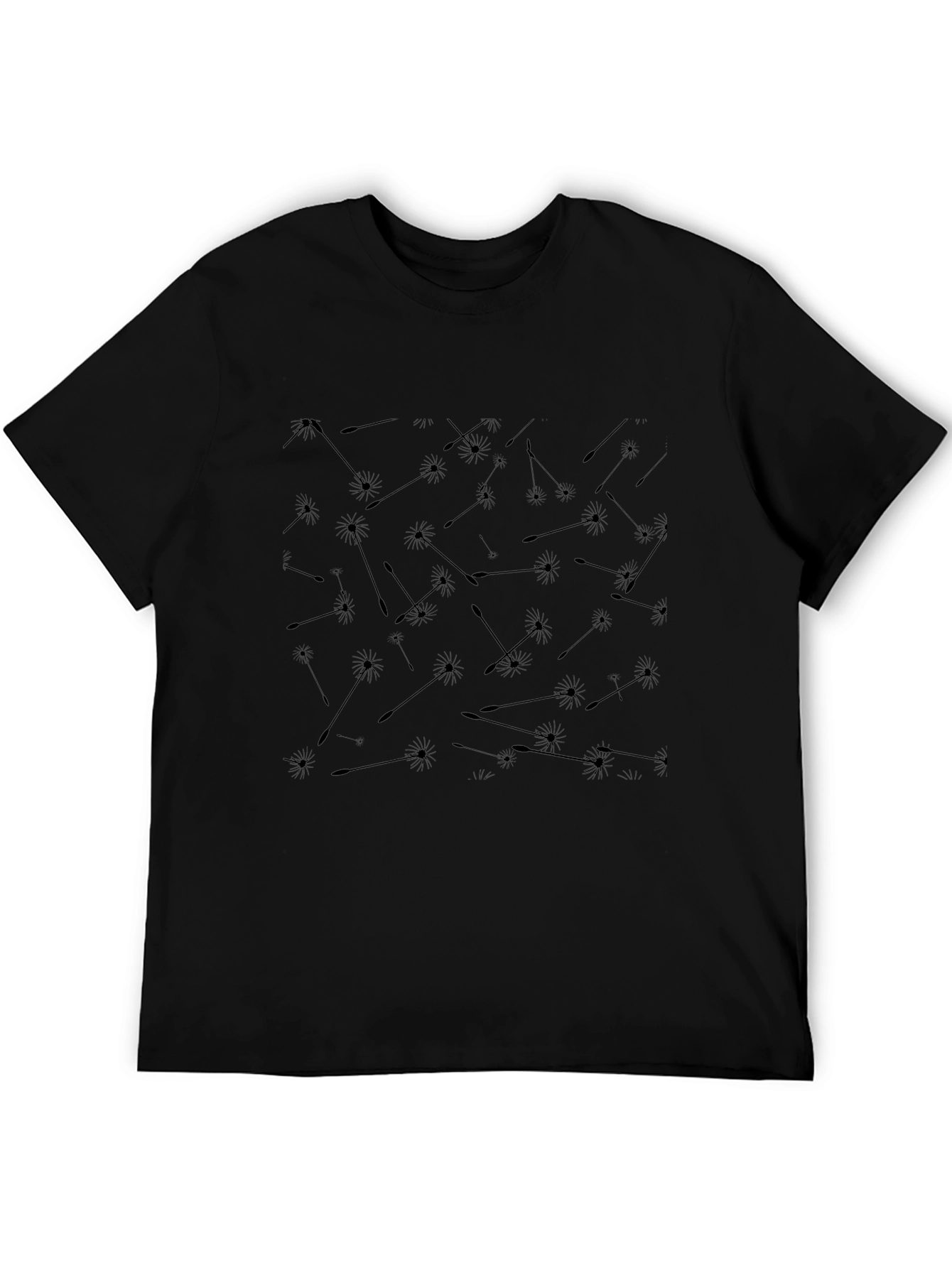 Mens Black Dandelion Print Tee