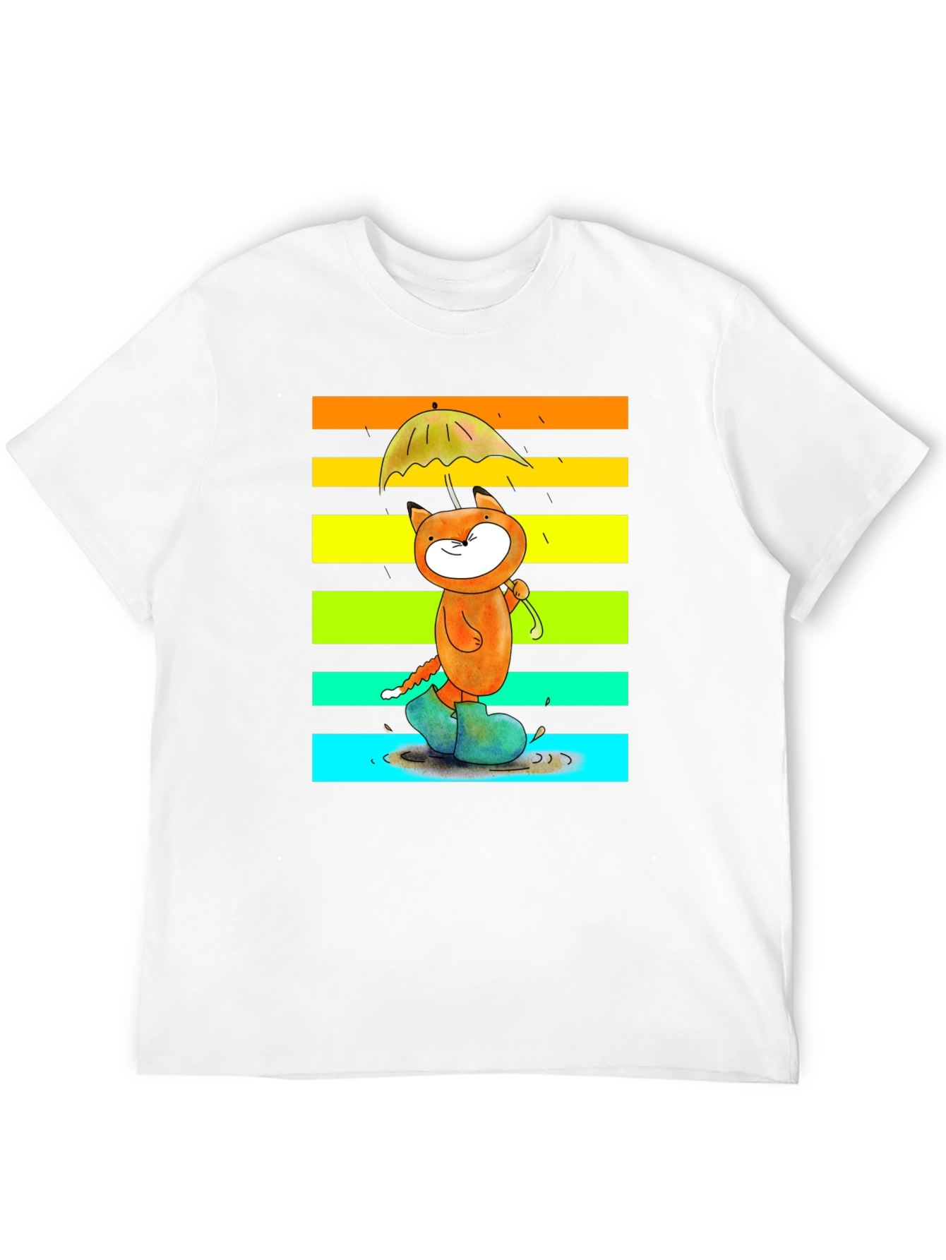 Cute Cat Rainbow Rain T-Shirt