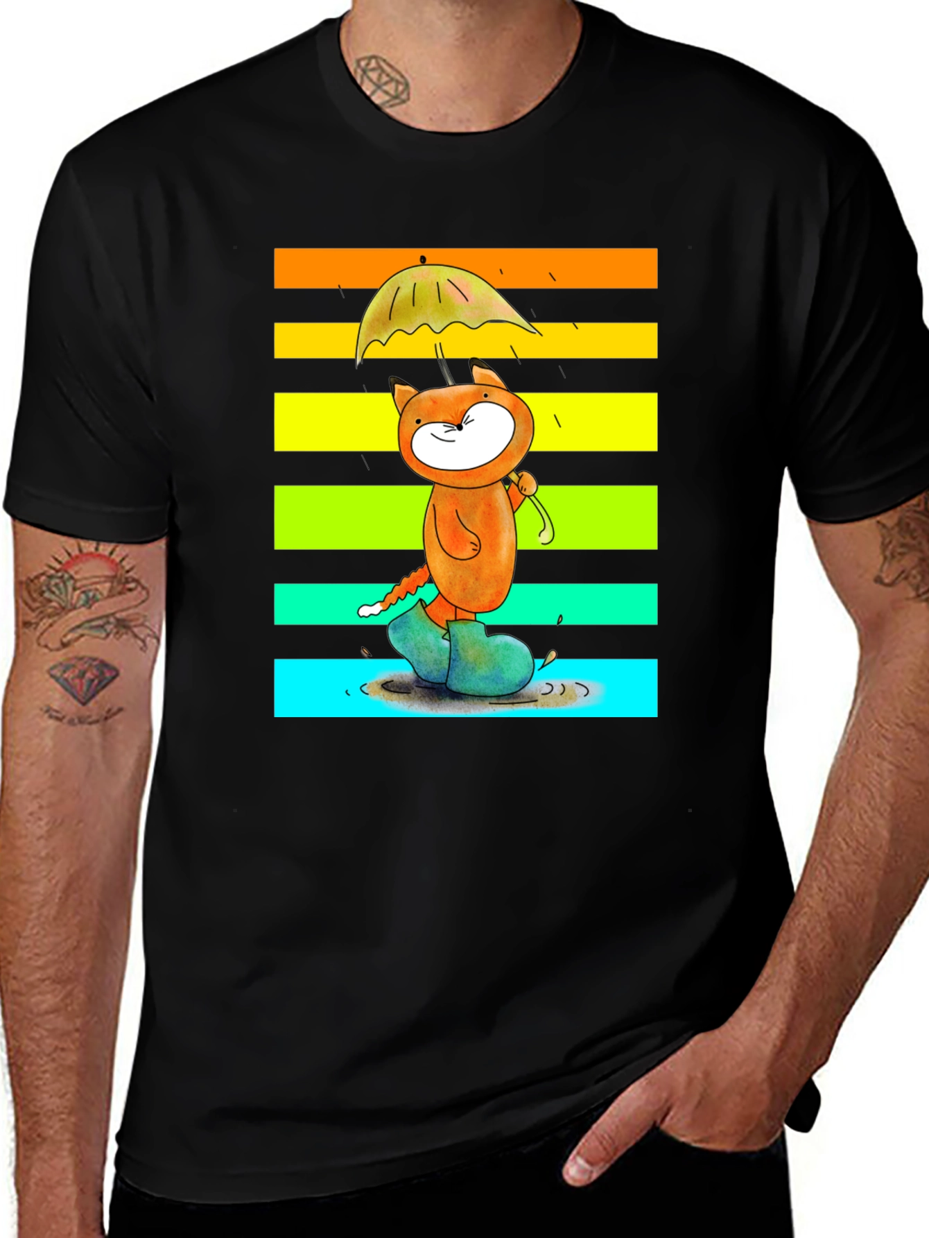 Cute Cat Rainbow Rain T-Shirt