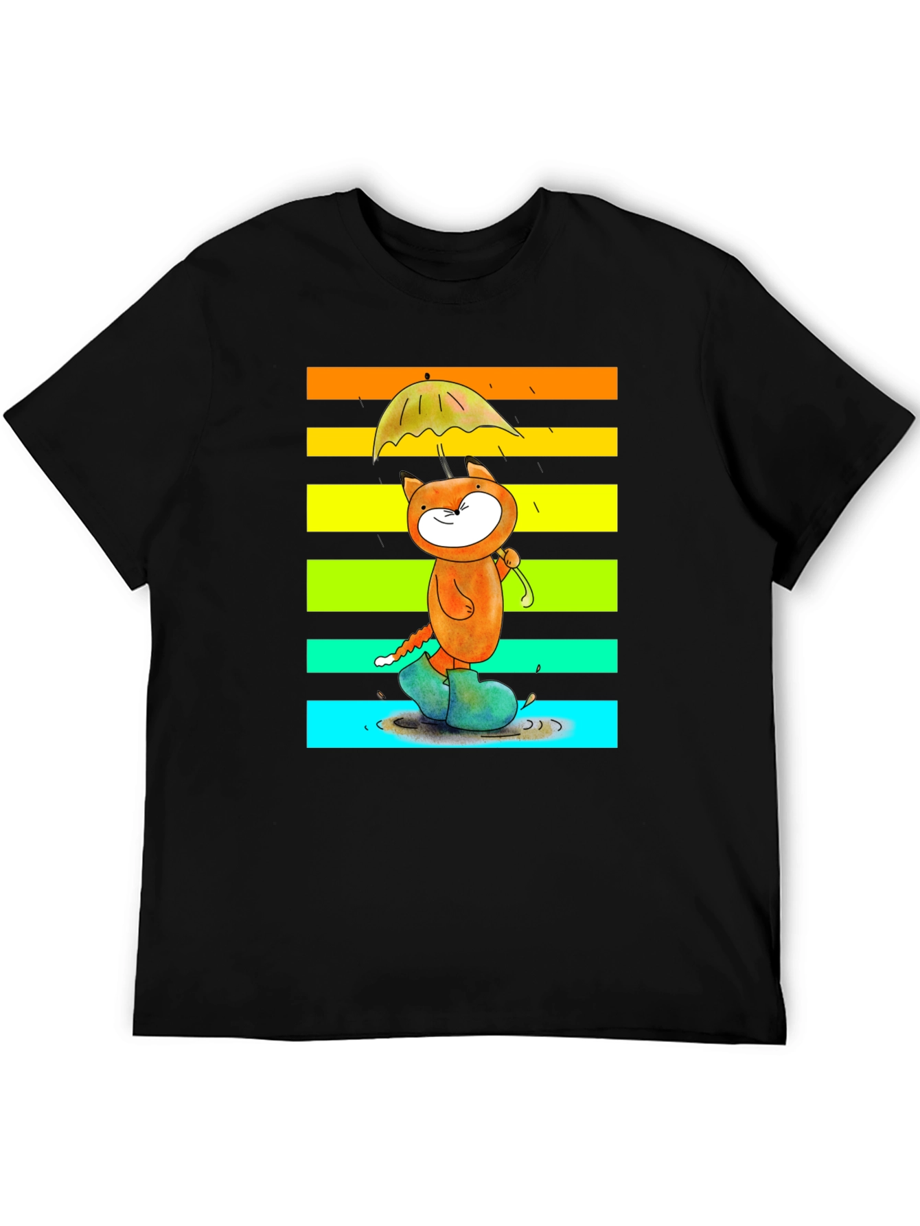 Cute Cat Rainbow Rain T-Shirt