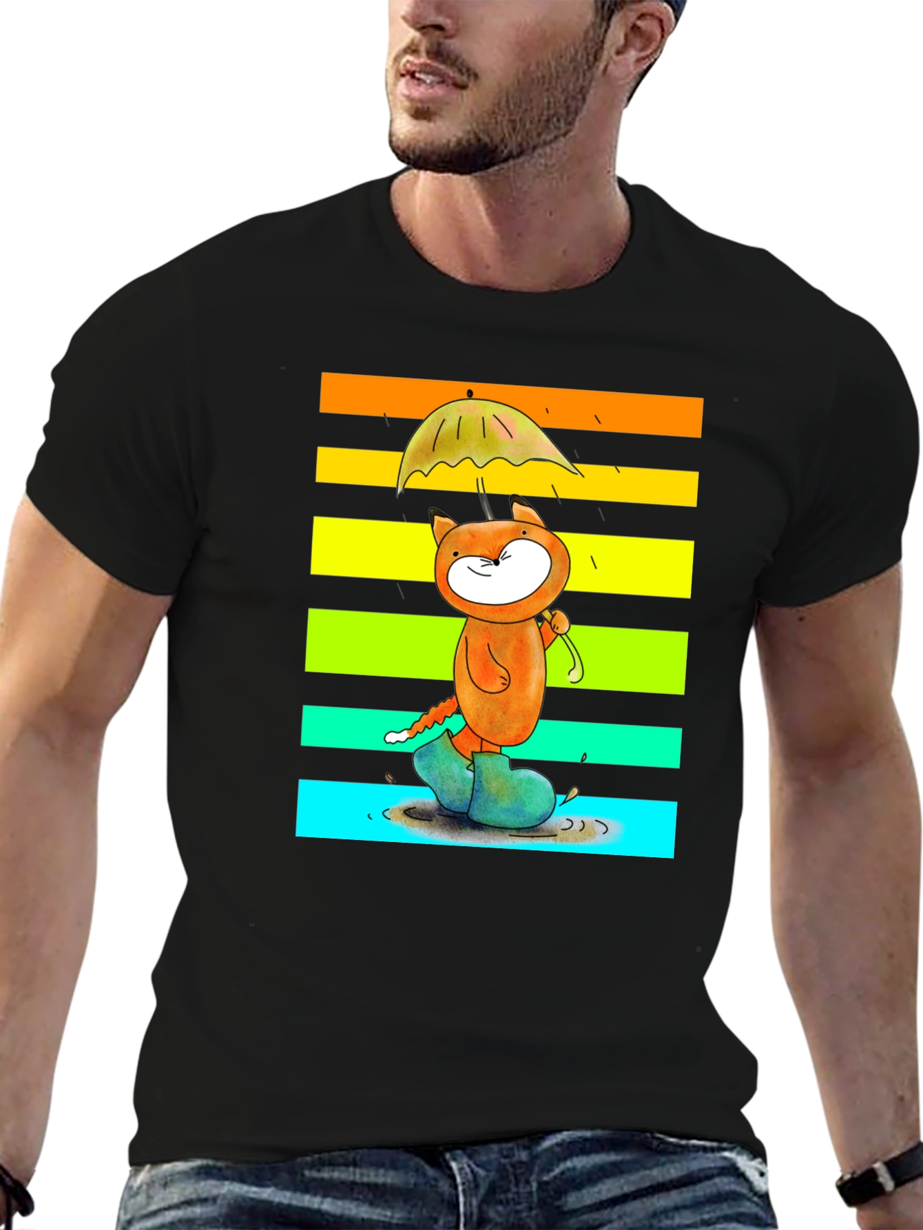 Cute Cat Rainbow Rain T-Shirt