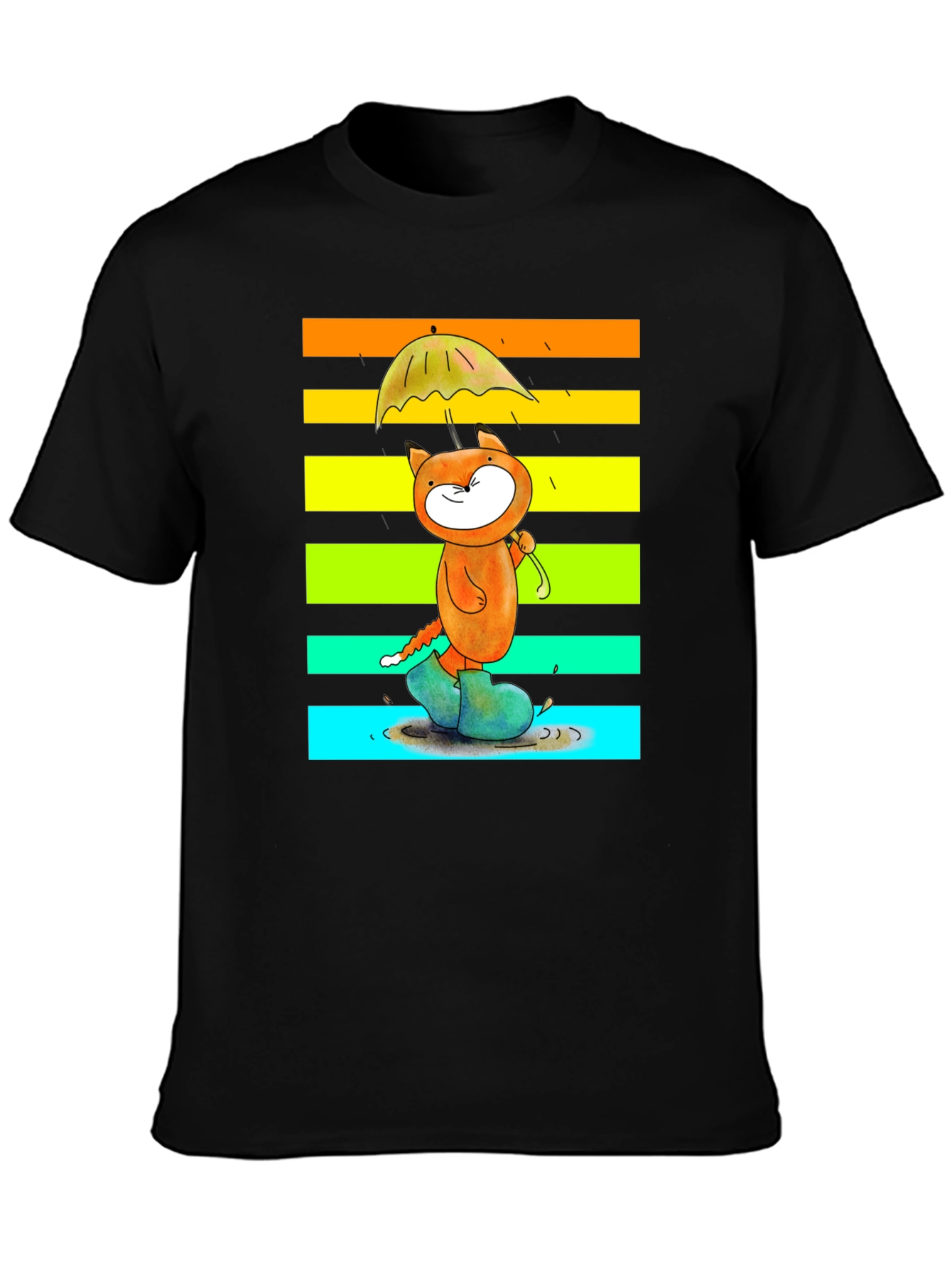 Cute Cat Rainbow Rain T-Shirt