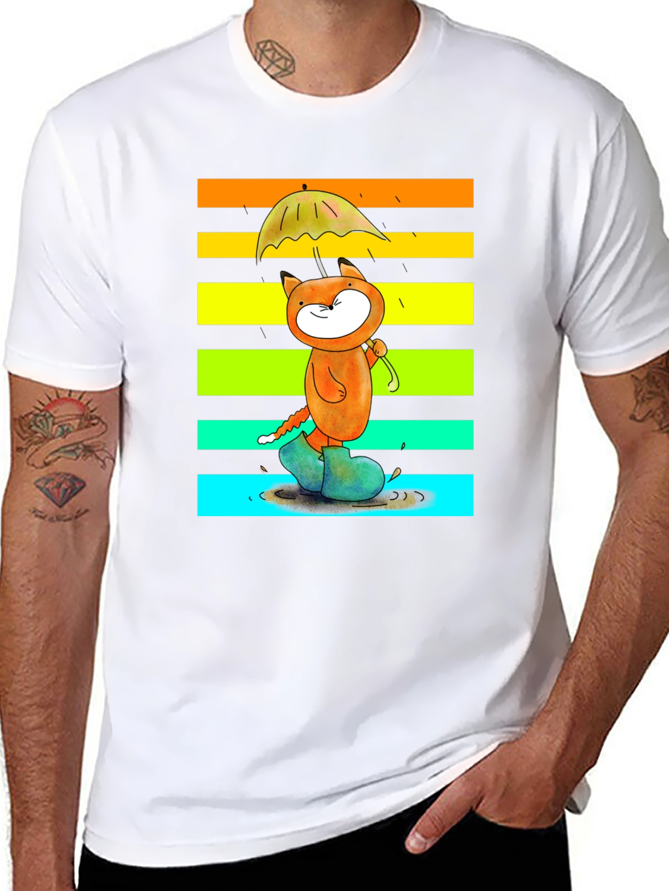 Cute Cat Rainbow Rain T-Shirt