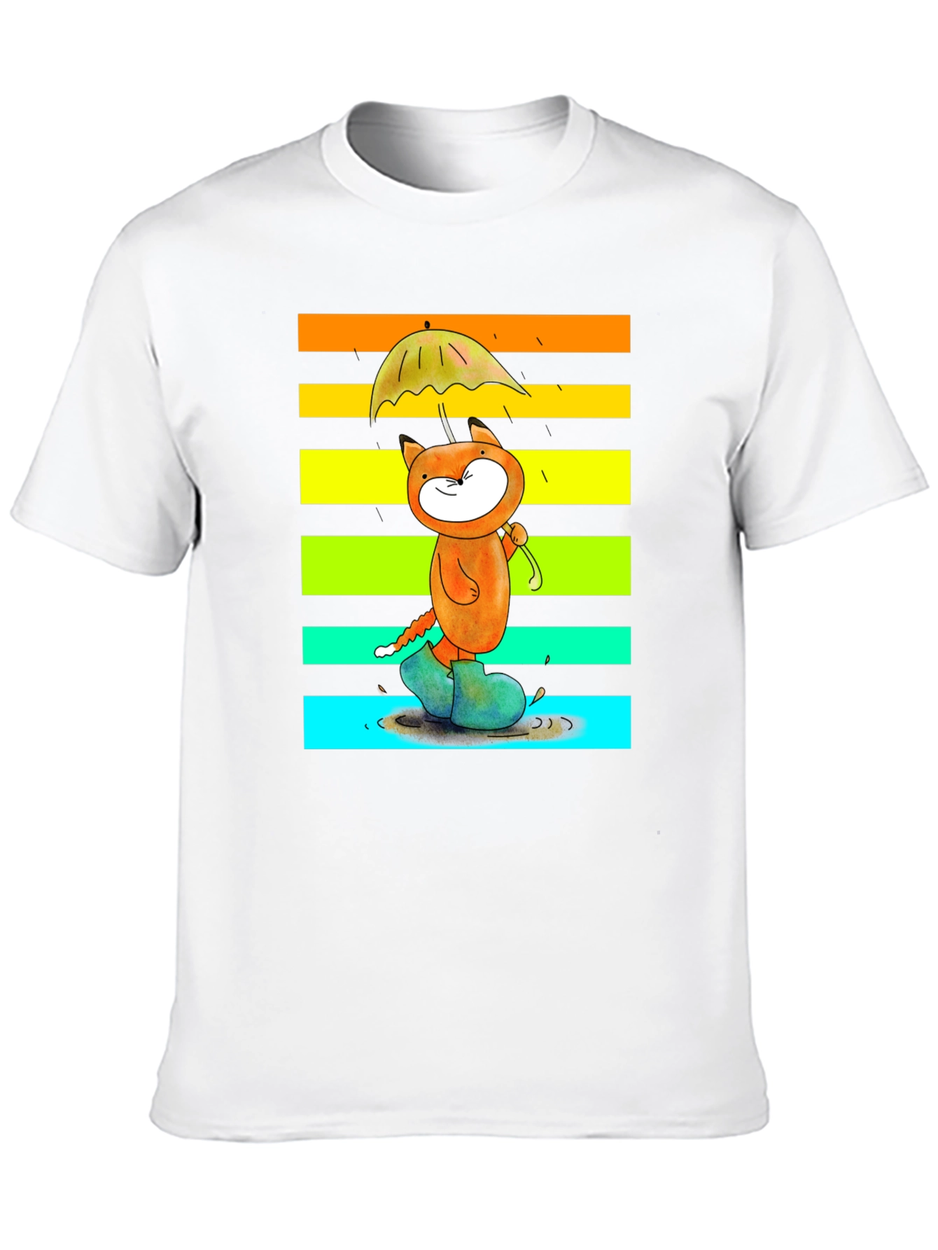 Cute Cat Rainbow Rain T-Shirt