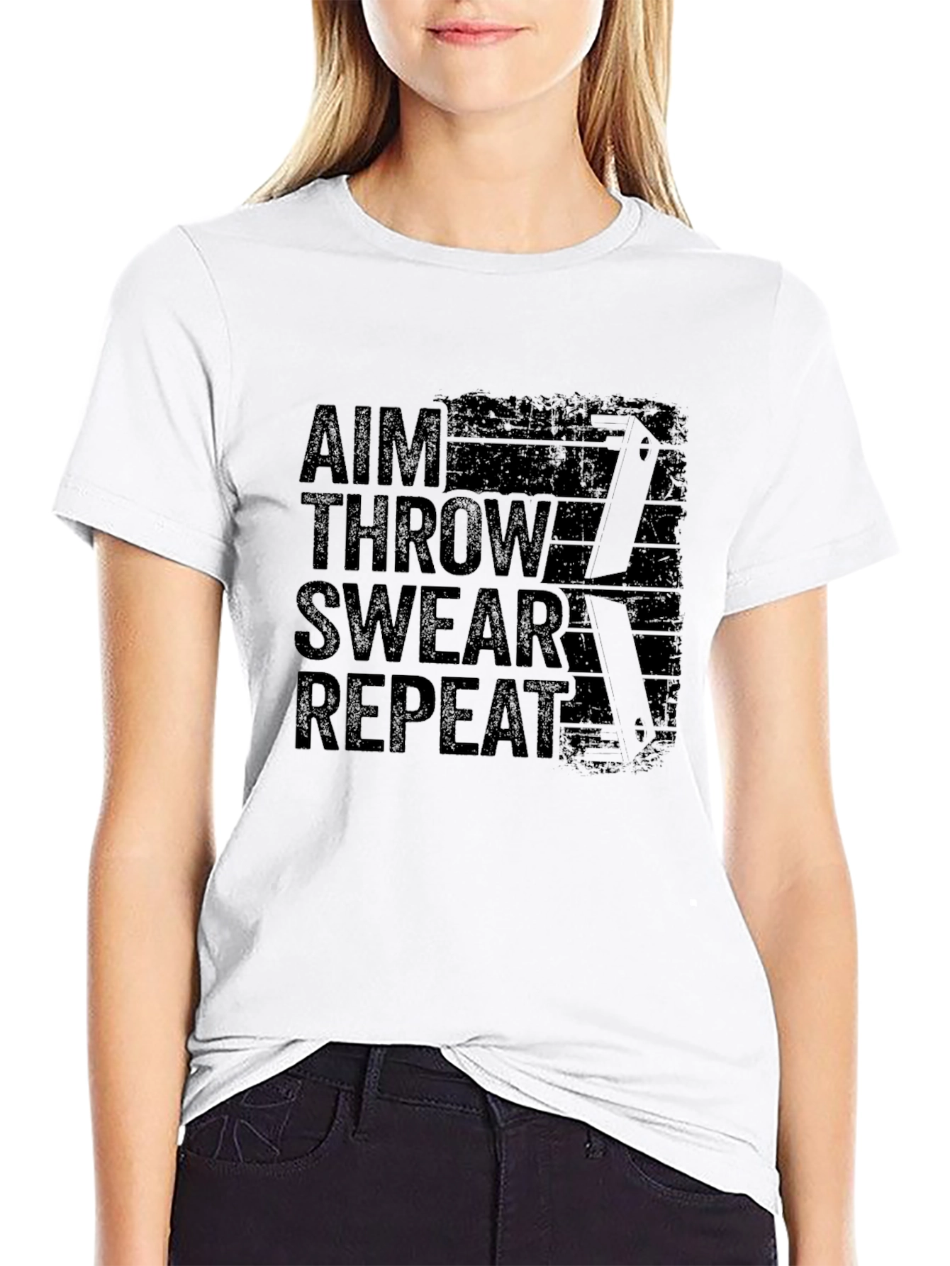 Aim Throw Swear Repeat - Mens Black T-Shirt