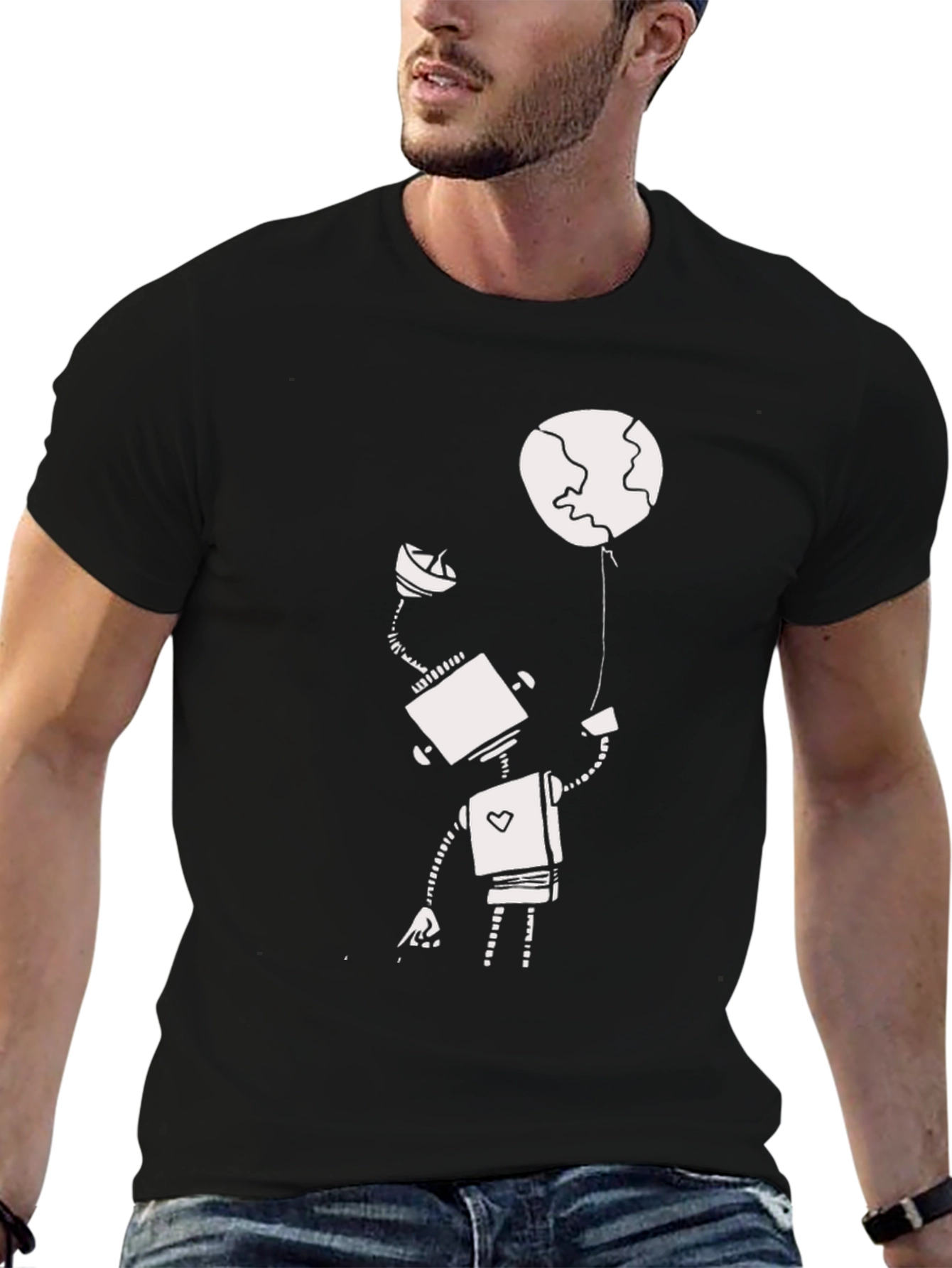 Robot and Globe Graphic T-Shirt - Modern Design