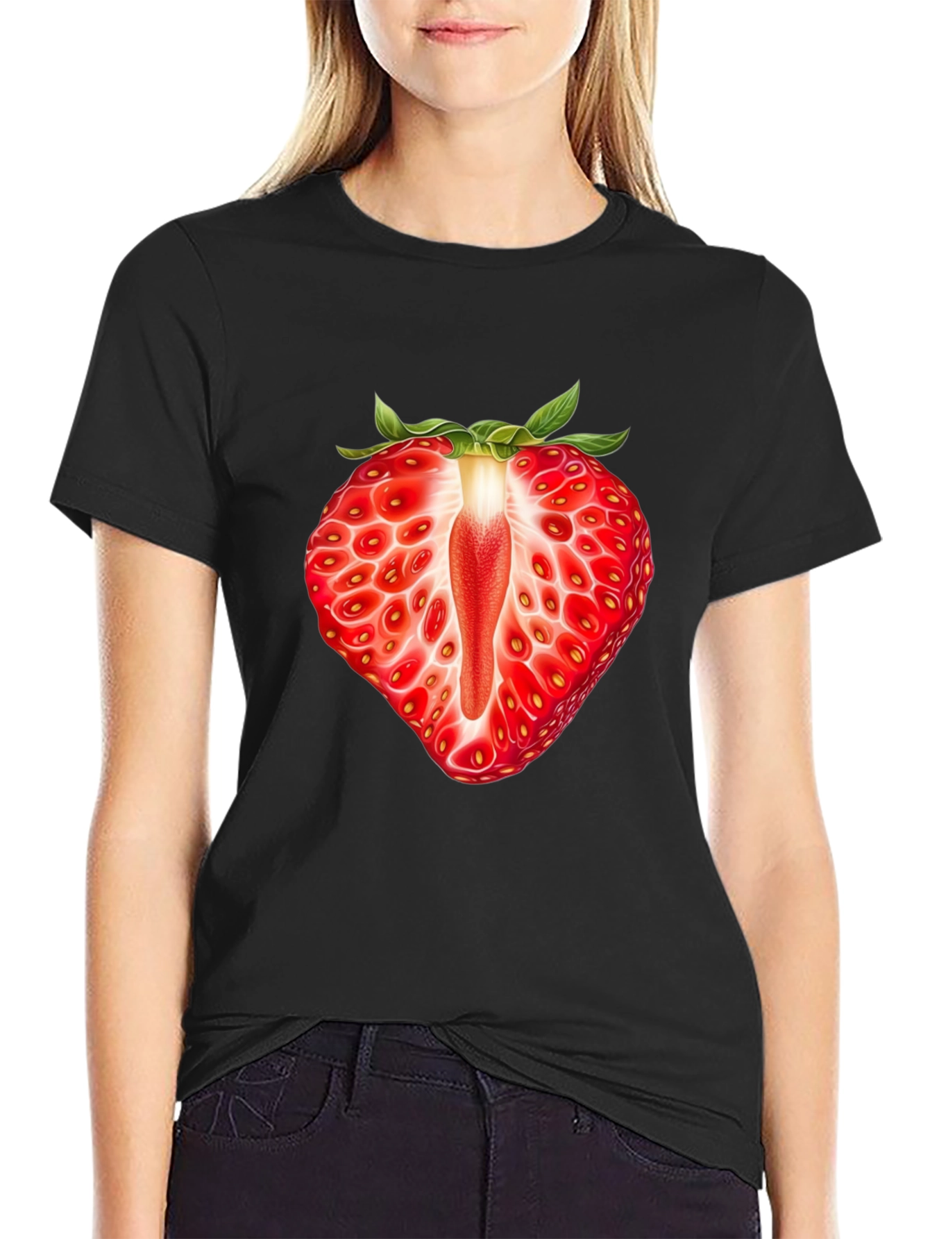 Strawberry Slice Graphic T-Shirt - Unisex Black Tee