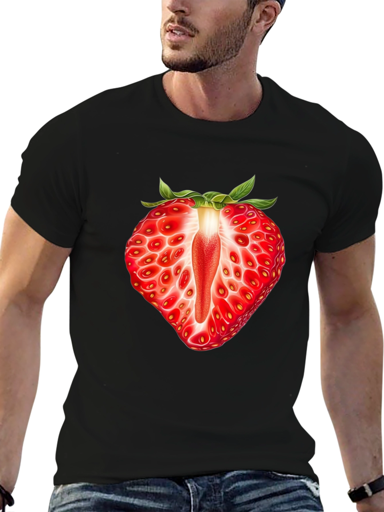 Strawberry Slice Graphic T-Shirt - Unisex Black Tee