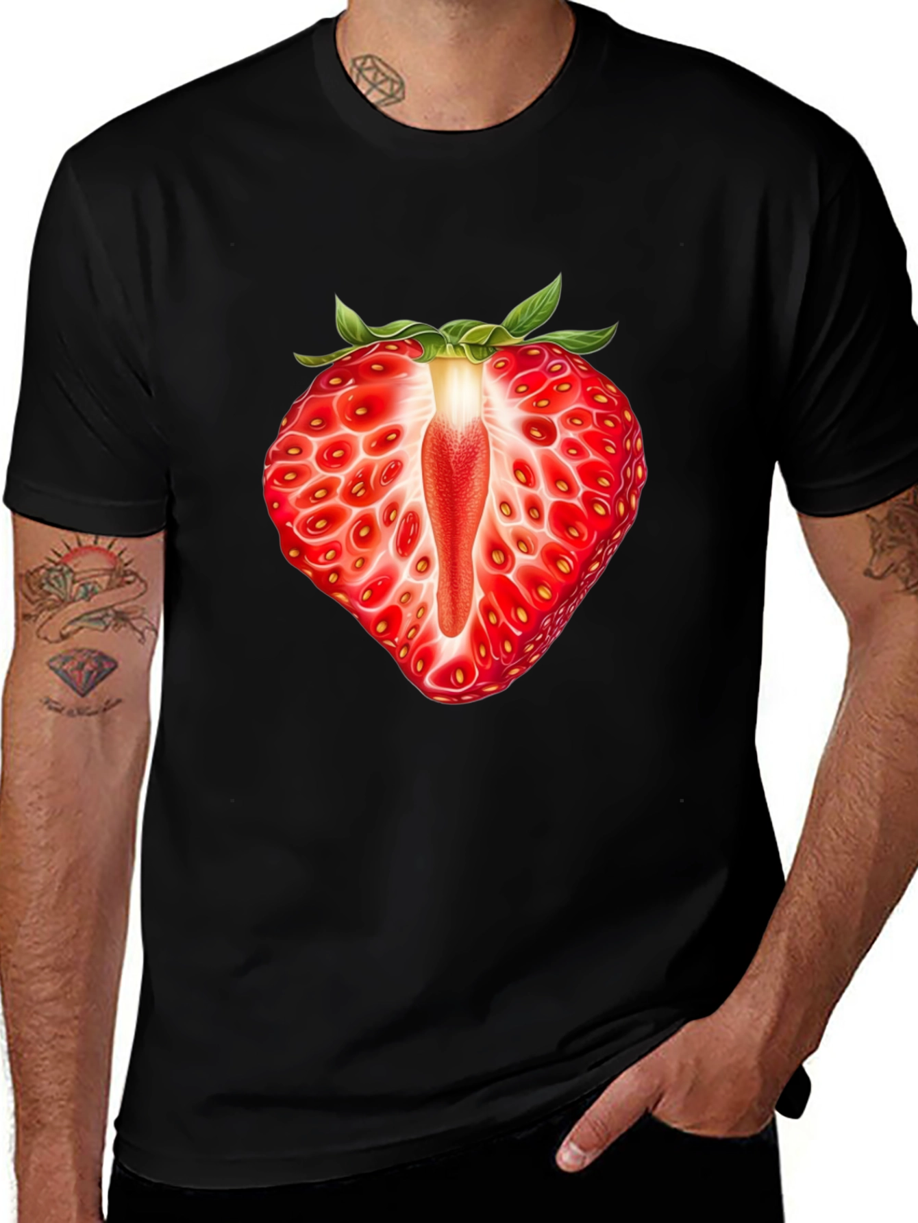 Strawberry Slice Graphic T-Shirt - Unisex Black Tee