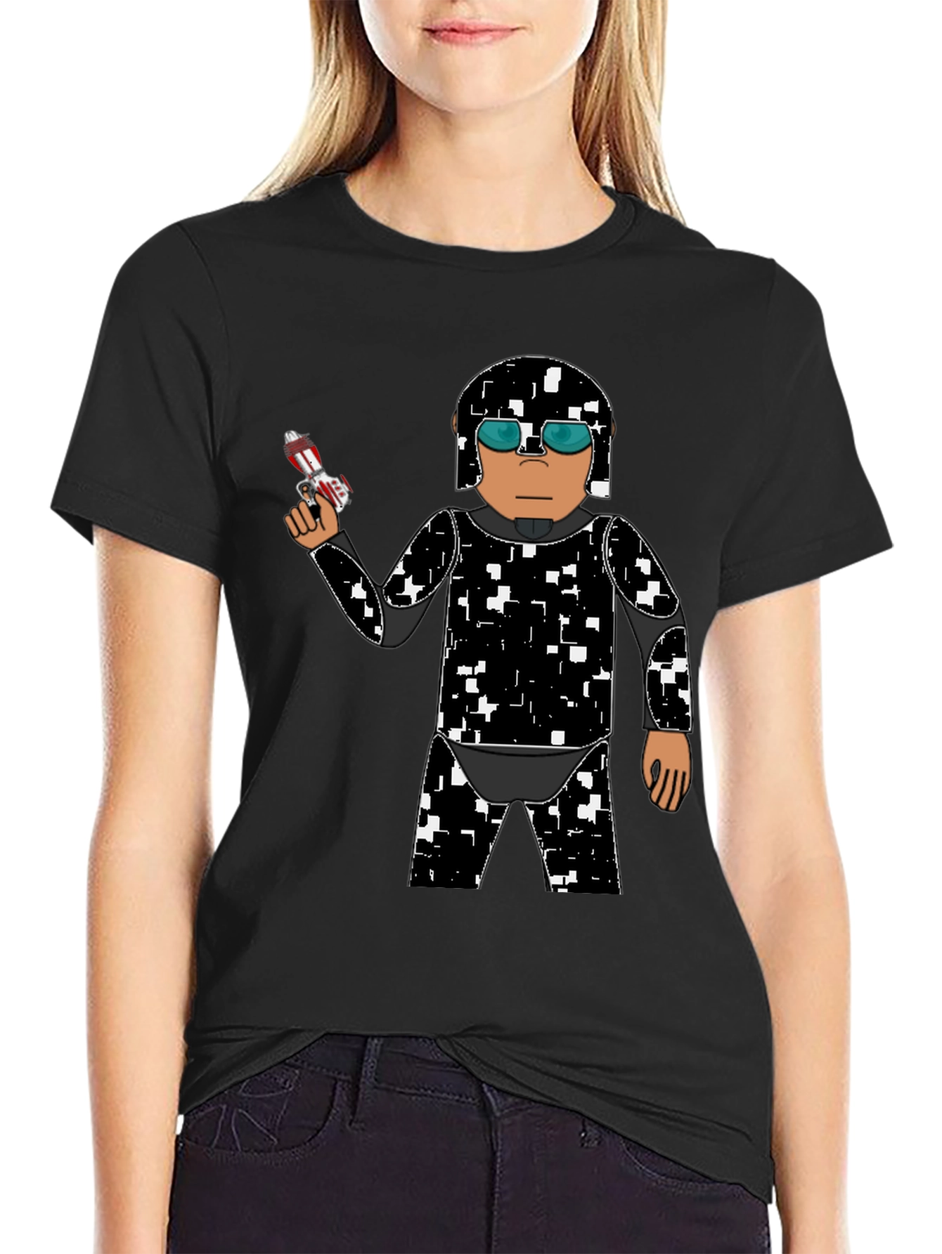 Sci-Fi Soldier Graphic Tee - Black Cotton Blend
