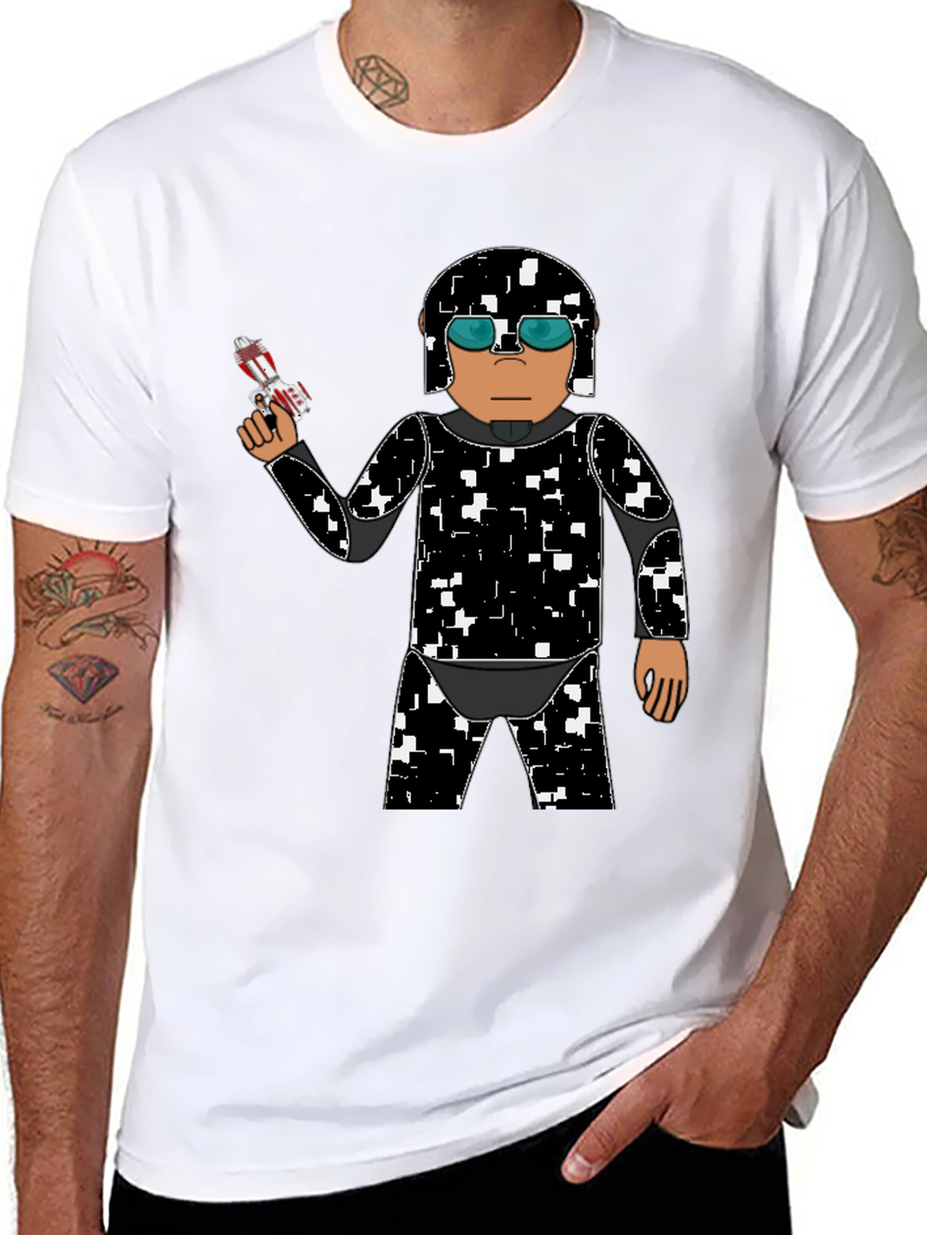 Sci-Fi Soldier Graphic Tee - Black Cotton Blend