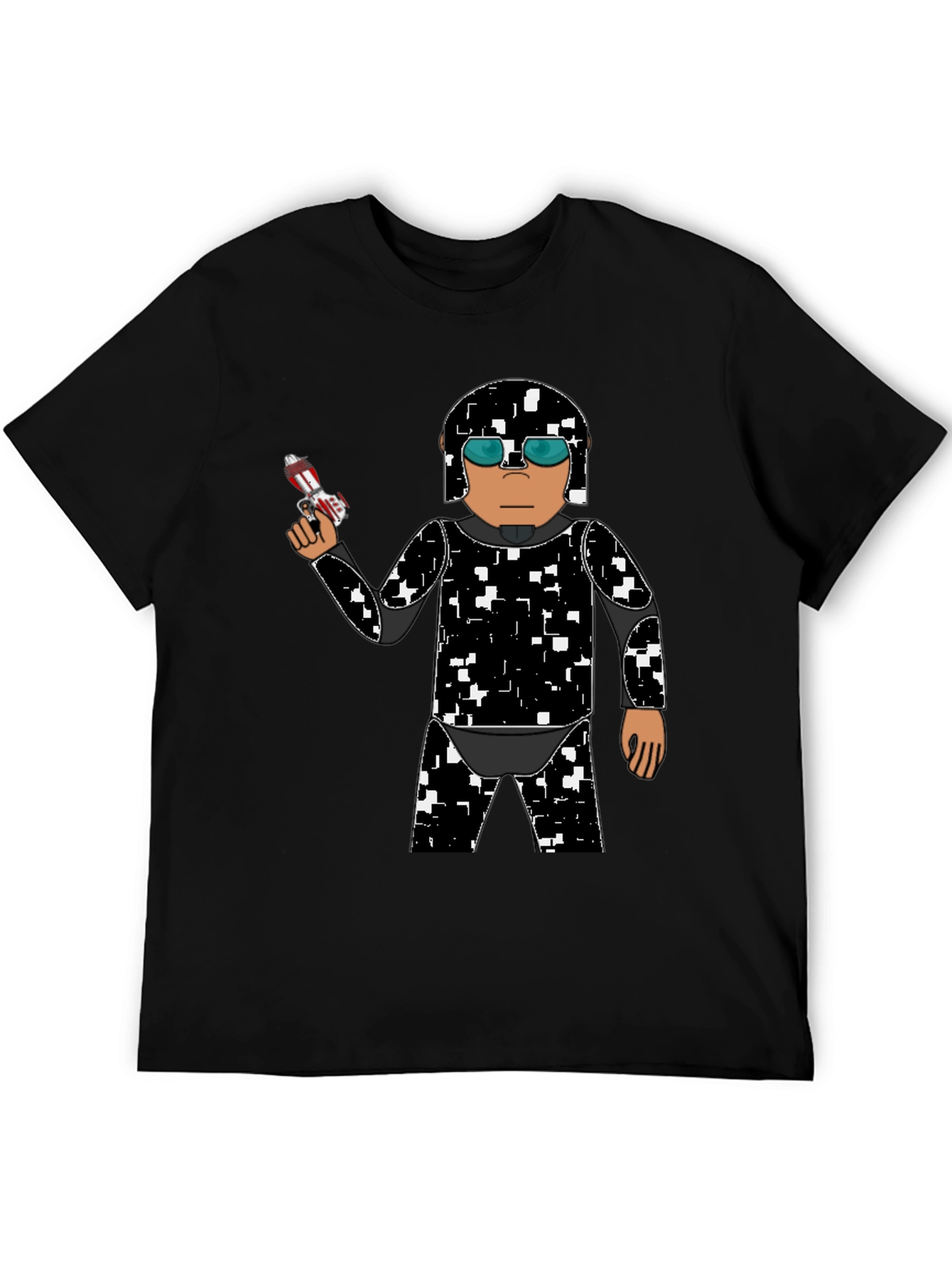 Sci-Fi Soldier Graphic Tee - Black Cotton Blend