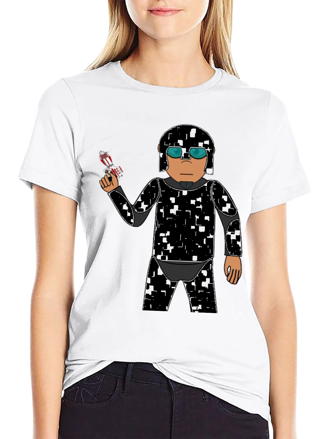 Sci-Fi Soldier Graphic Tee - Black Cotton Blend