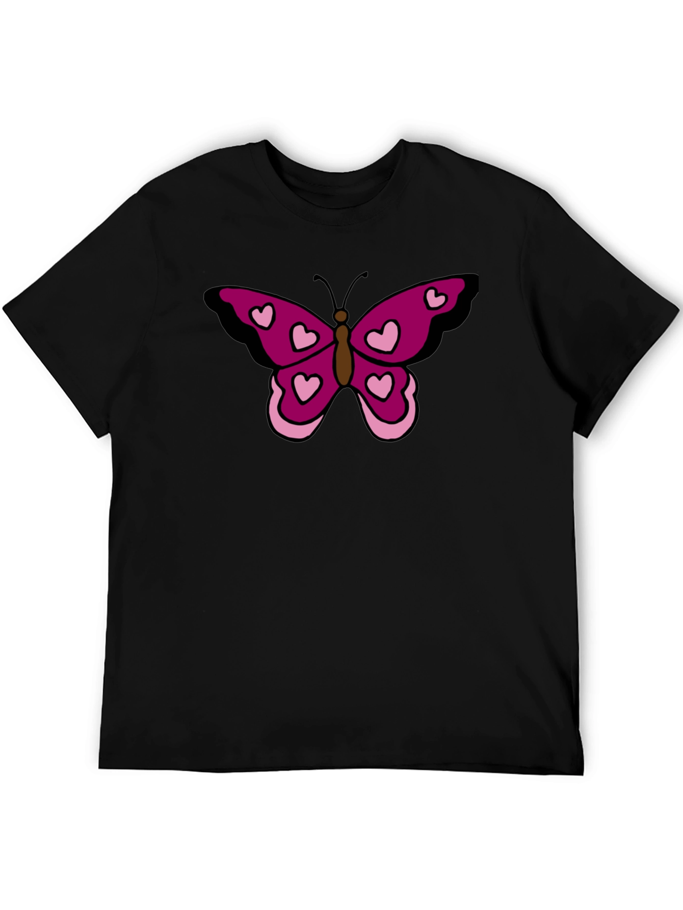 Butterfly Heart Graphic Tee - Black Cotton Casual Shirt