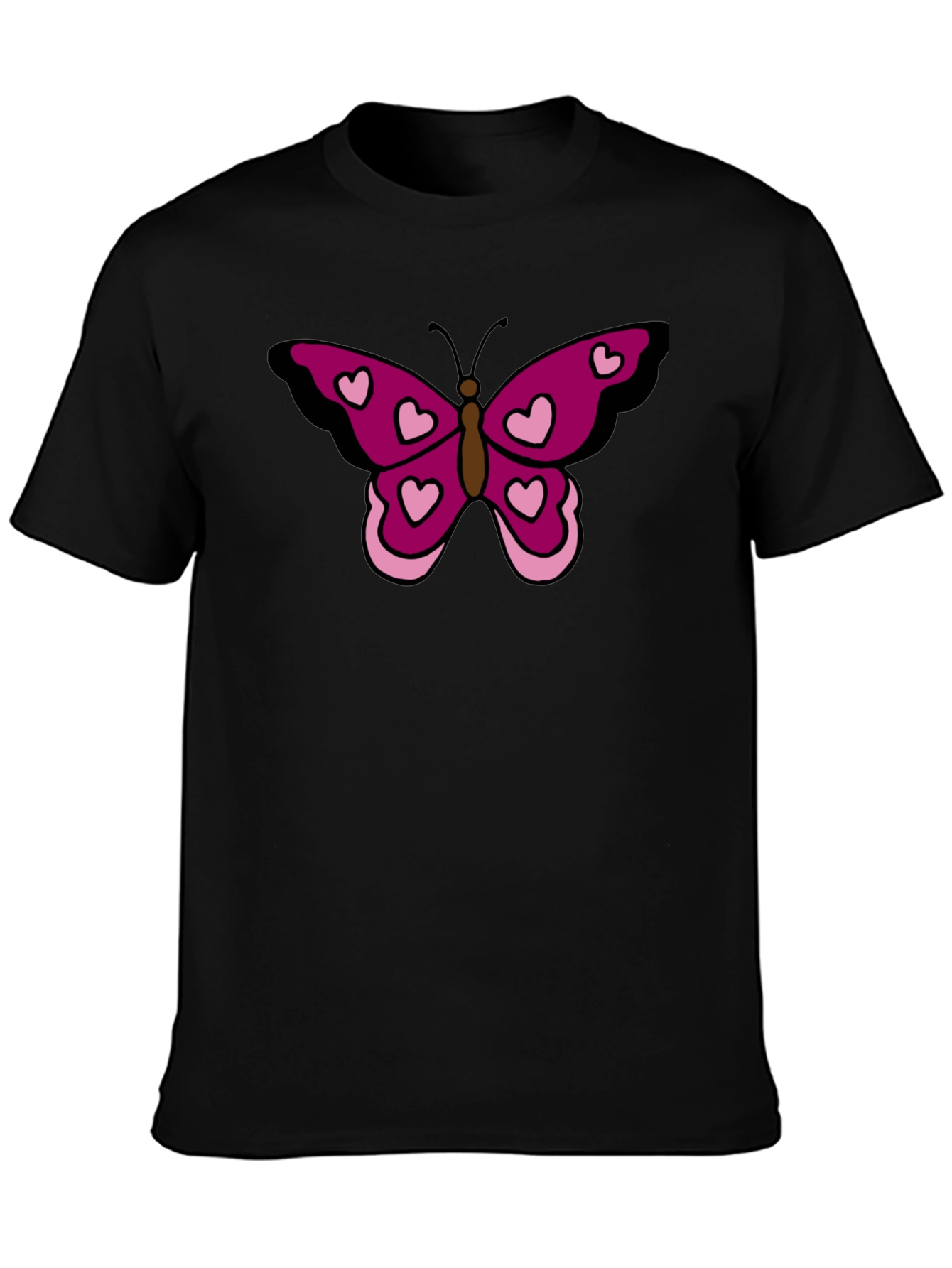 Butterfly Heart Graphic Tee - Black Cotton Casual Shirt