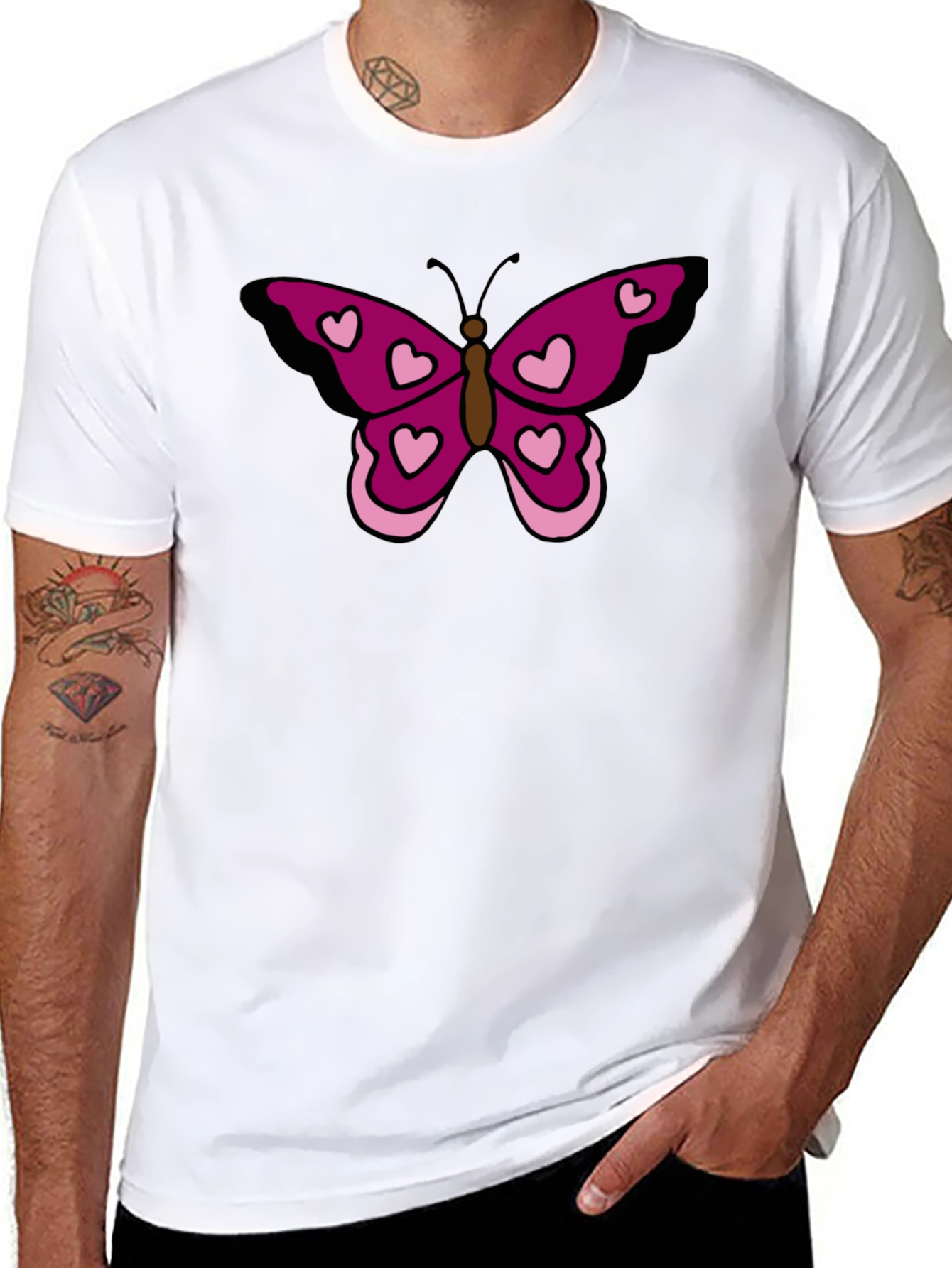Butterfly Heart Graphic Tee - Black Cotton Casual Shirt