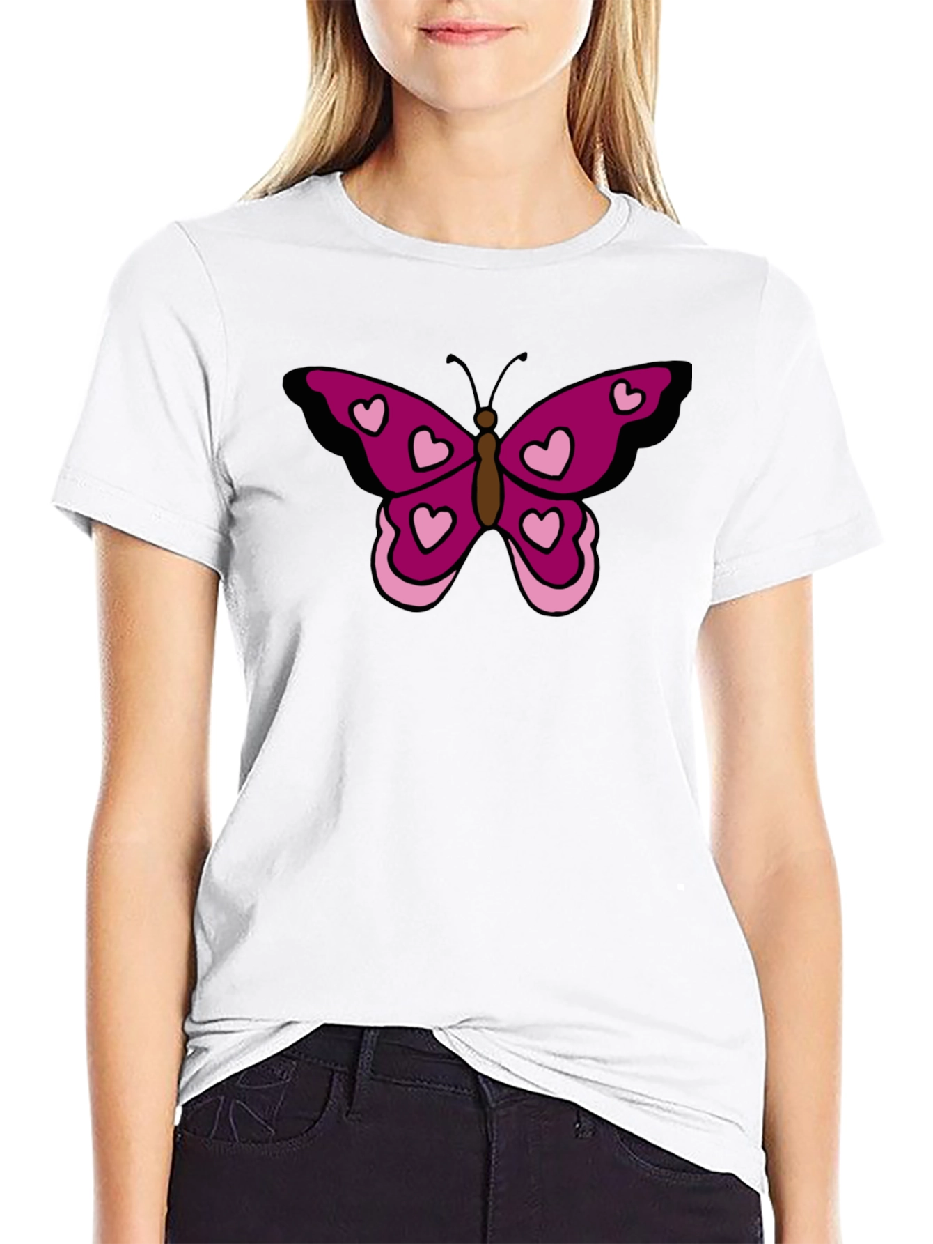 Butterfly Heart Graphic Tee - Black Cotton Casual Shirt