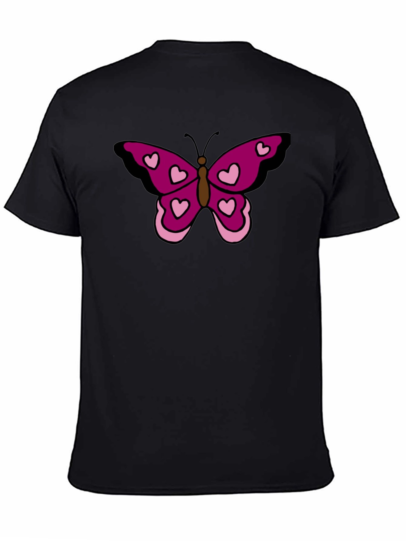 Butterfly Heart Graphic Tee - Black Cotton Casual Shirt