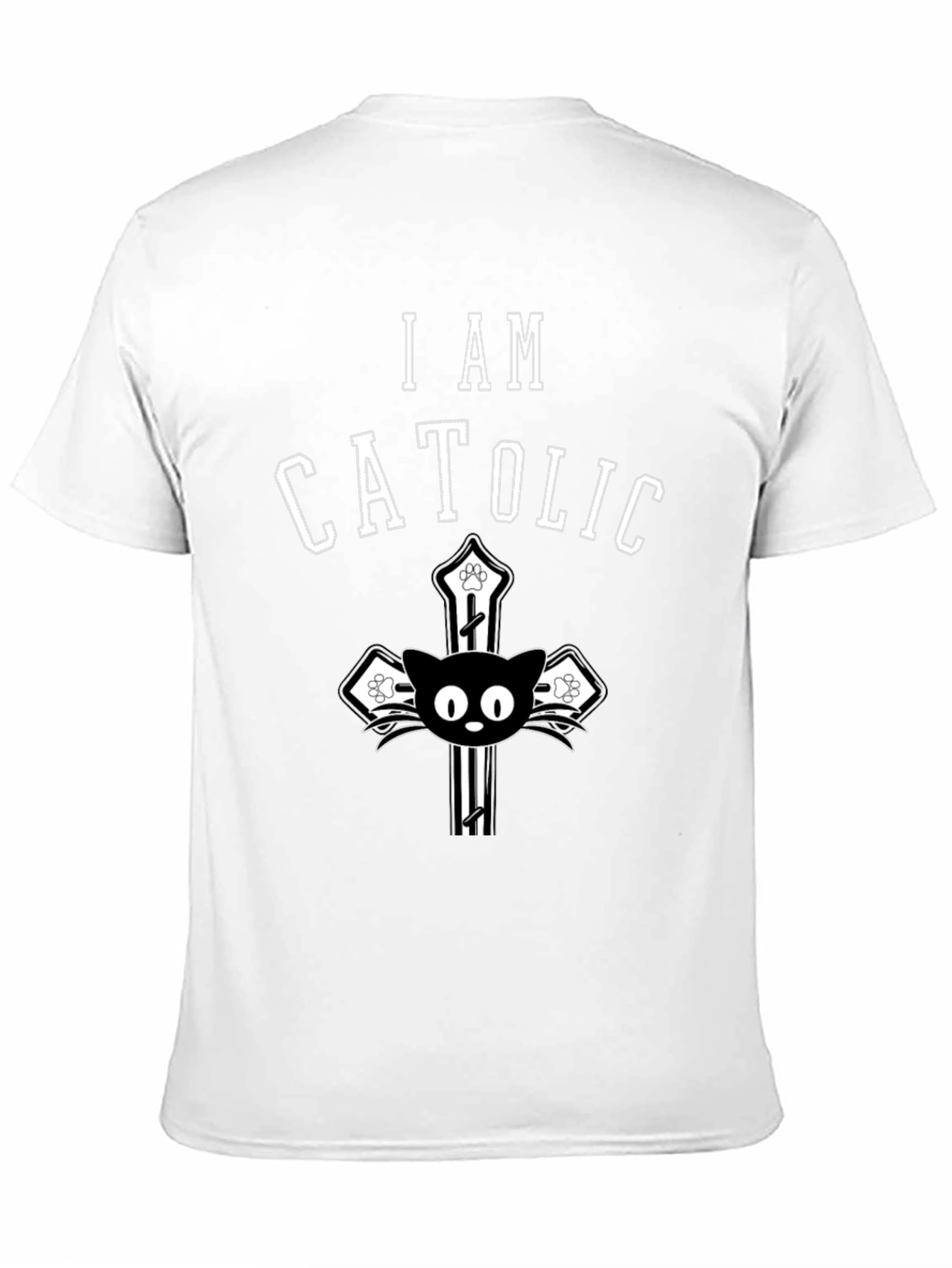I Am Catholic Cat T-Shirt - Black Cotton Tee