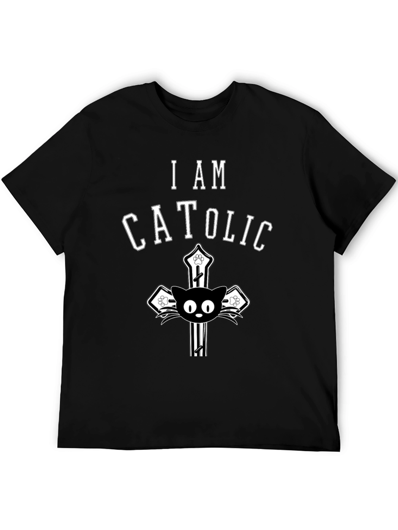 I Am Catholic Cat T-Shirt - Black Cotton Tee