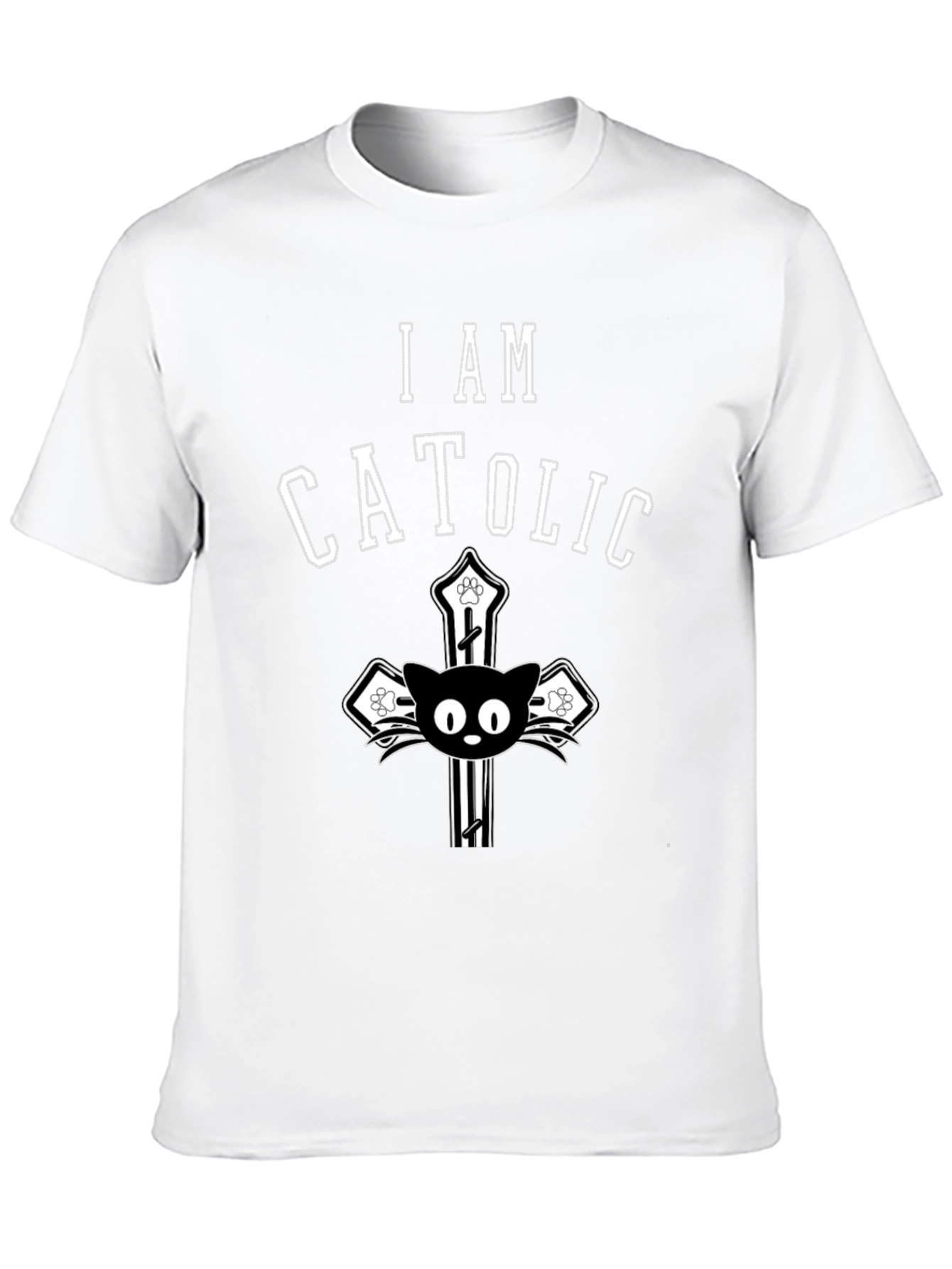 I Am Catholic Cat T-Shirt - Black Cotton Tee