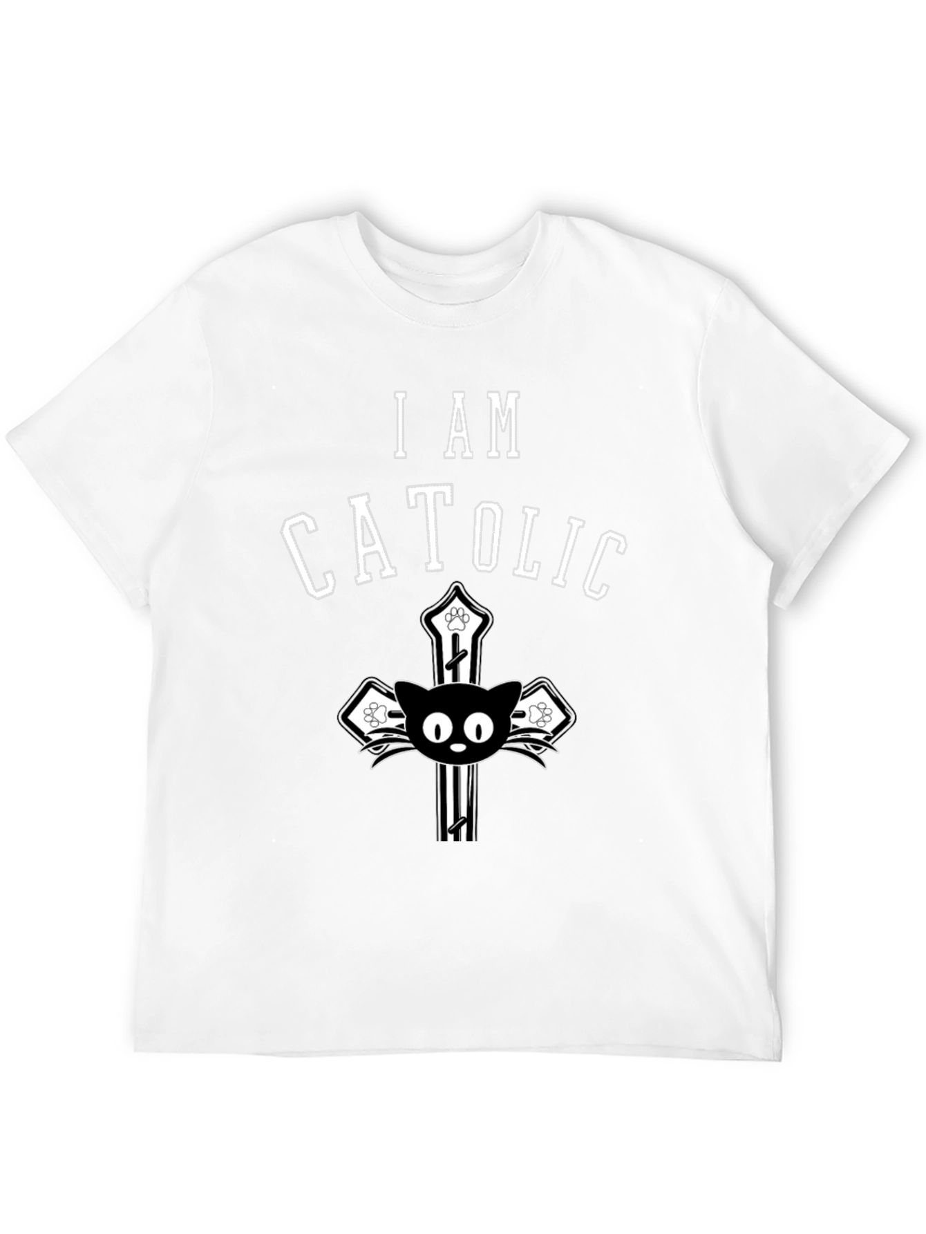 I Am Catholic Cat T-Shirt - Black Cotton Tee