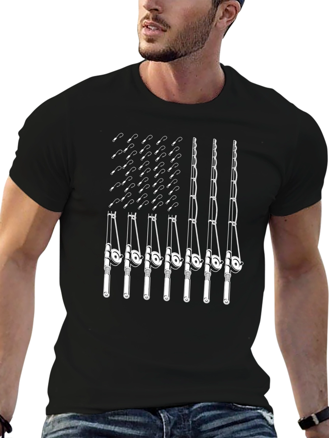 Fishing Rod Flag Graphic Tee - Black
