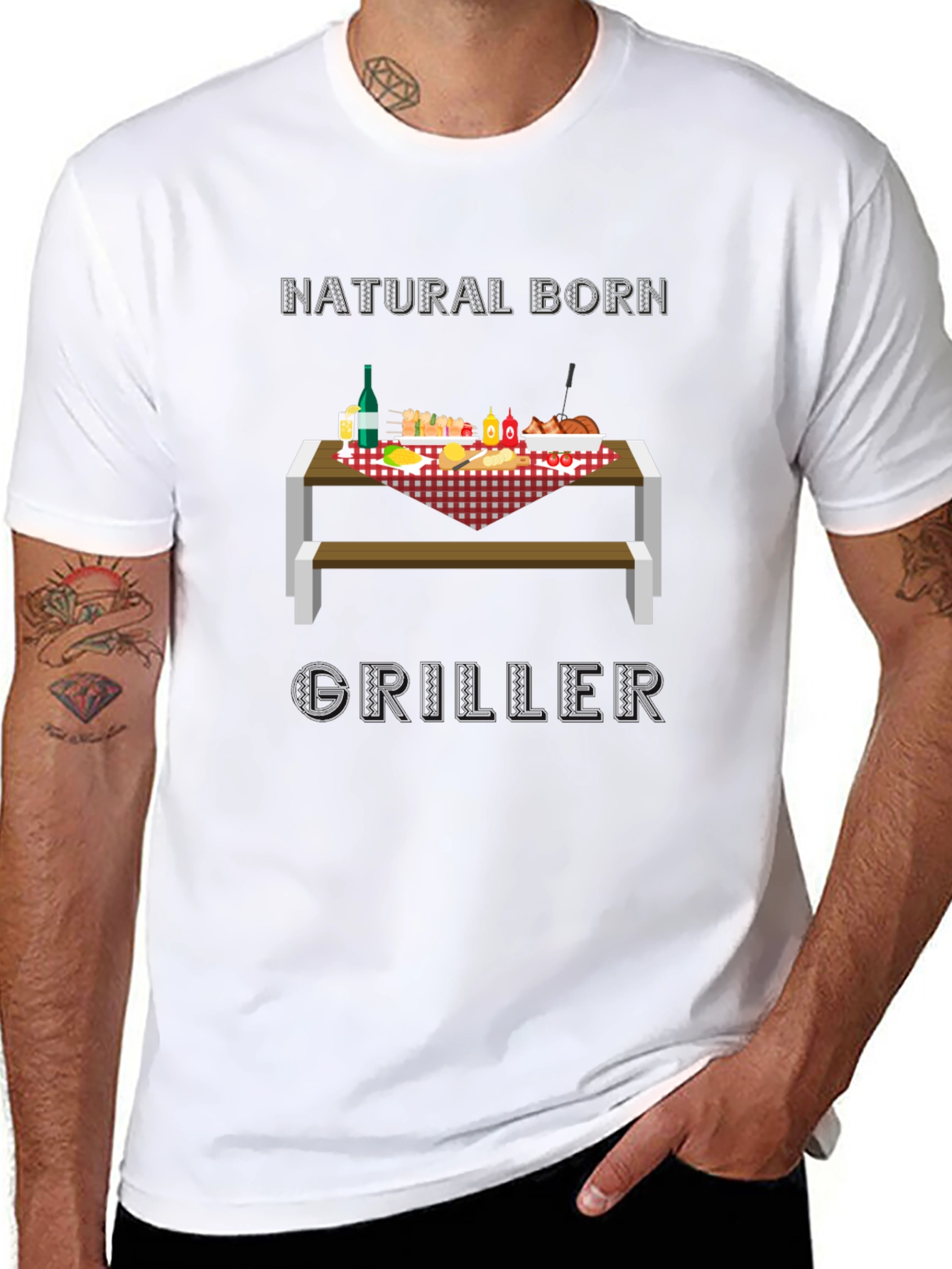 Natural Born Griller T-Shirt - BBQ Picnic Design