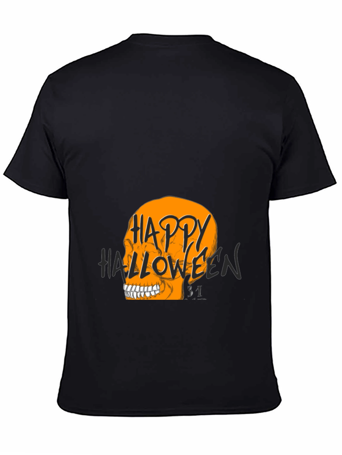 Happy Halloween Skull Graphic Tee - Black