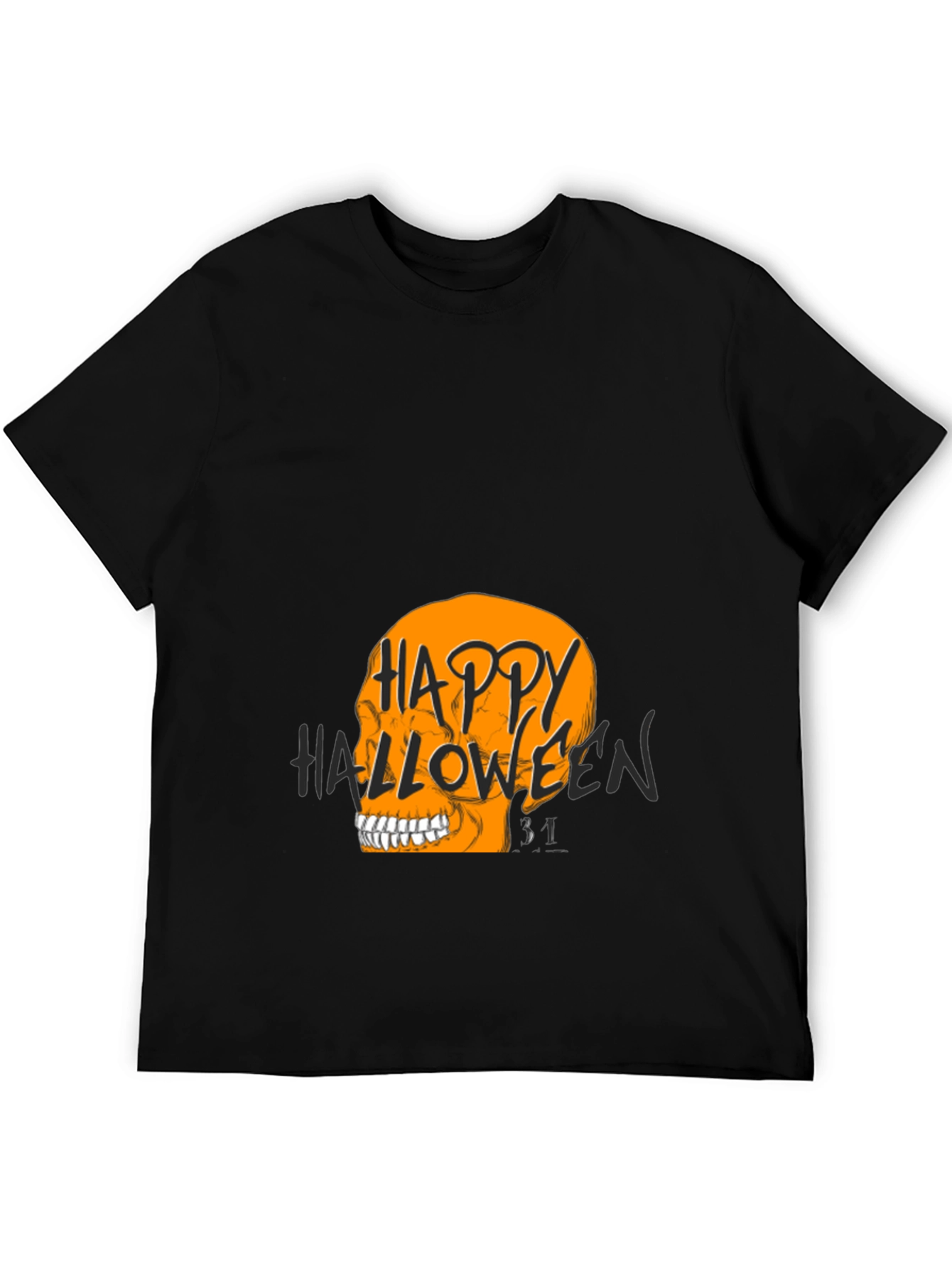 Happy Halloween Skull Graphic Tee - Black