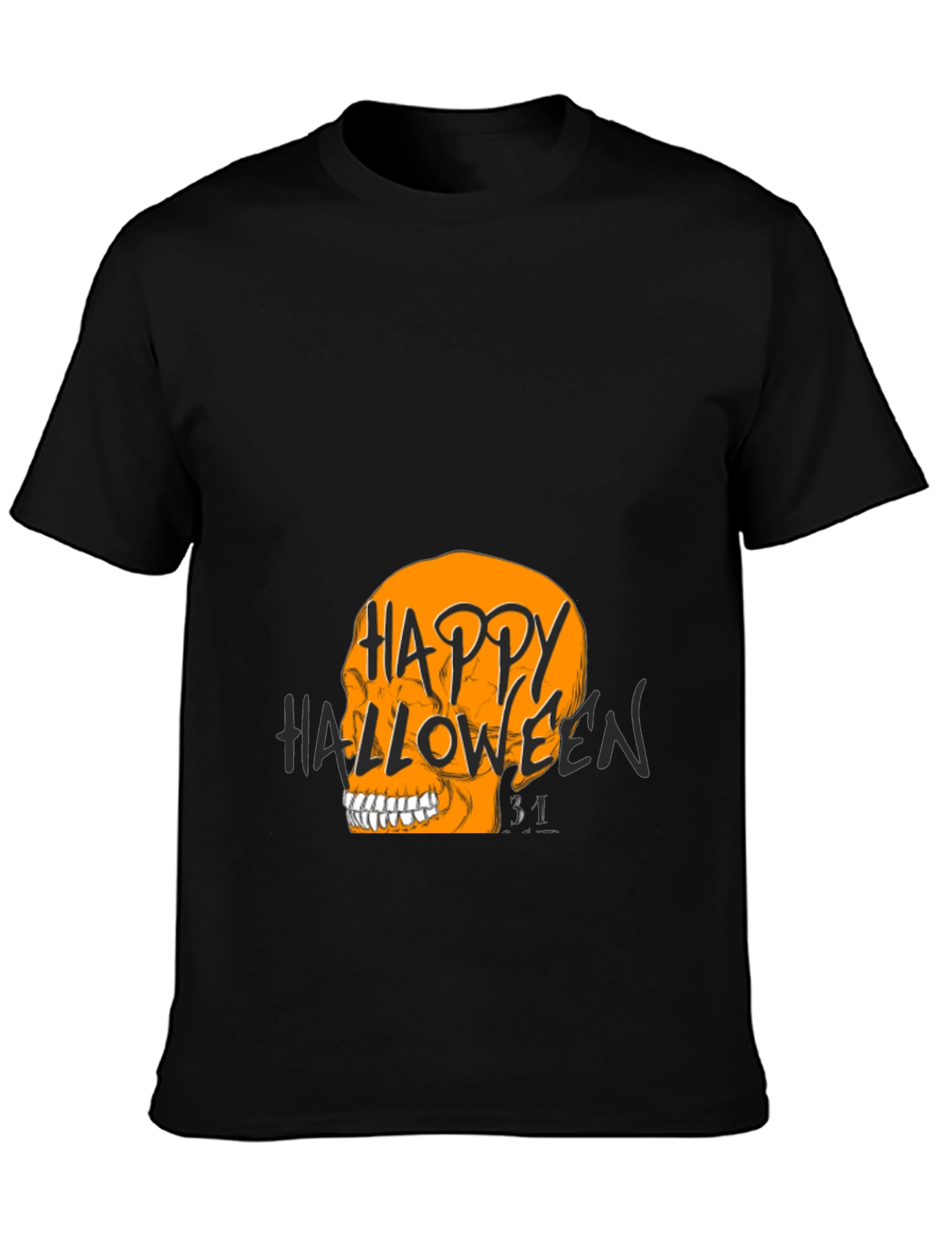 Happy Halloween Skull Graphic Tee - Black
