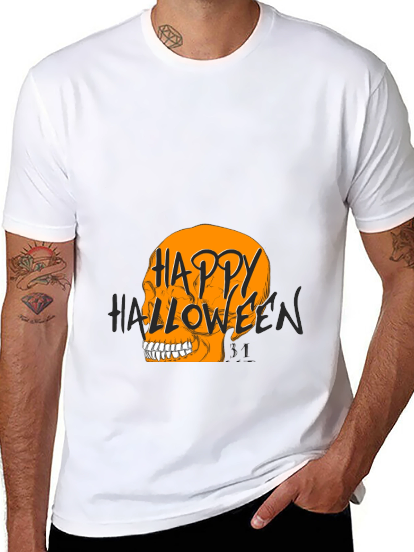 Happy Halloween Skull Graphic Tee - Black