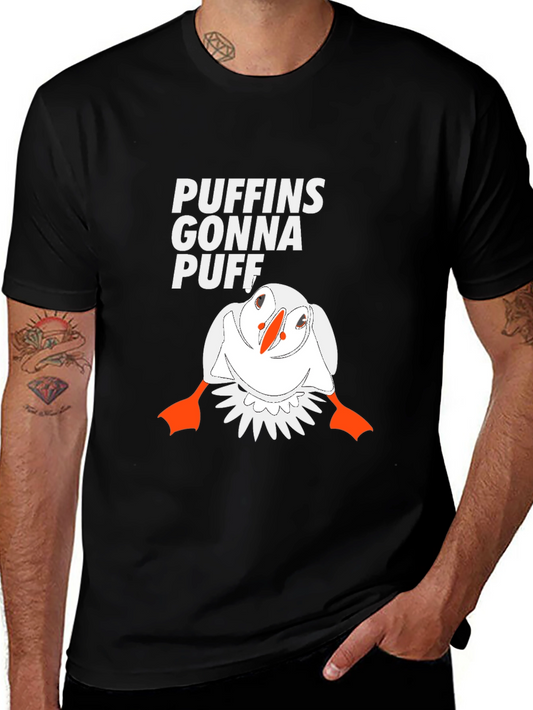 Puffins Gonna Puff Graphic Tee - Black Cotton T-Shirt