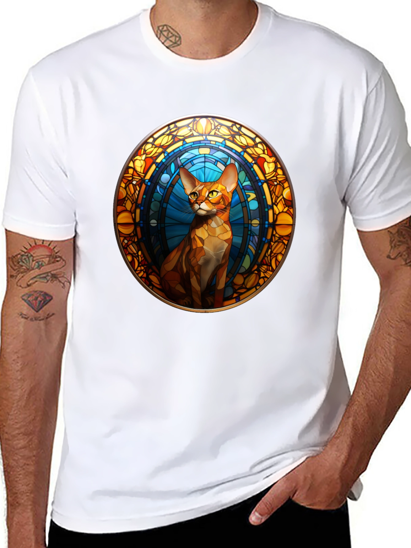Stained Glass Cat Graphic Tee - Unique Design