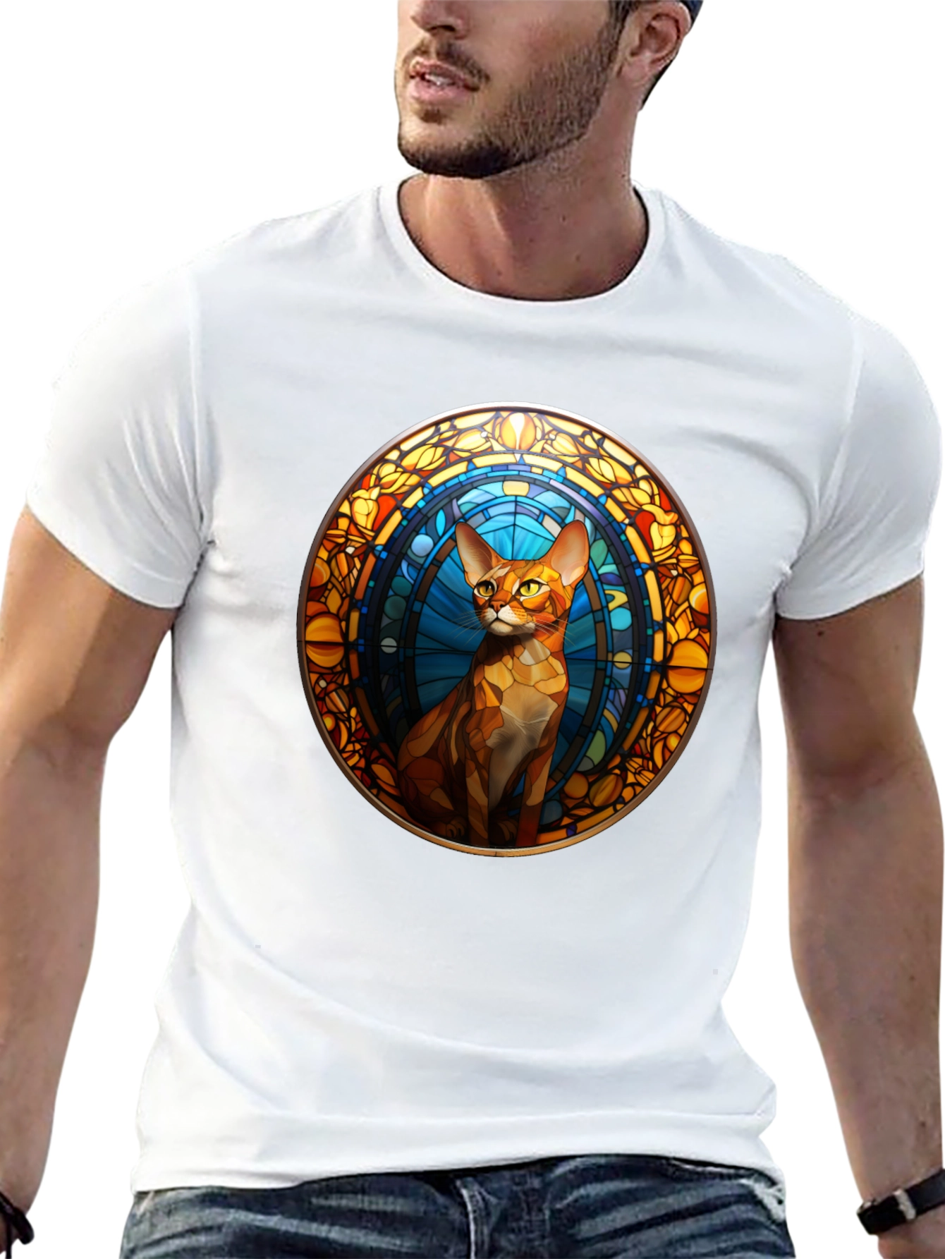 Stained Glass Cat Graphic Tee - Unique Design