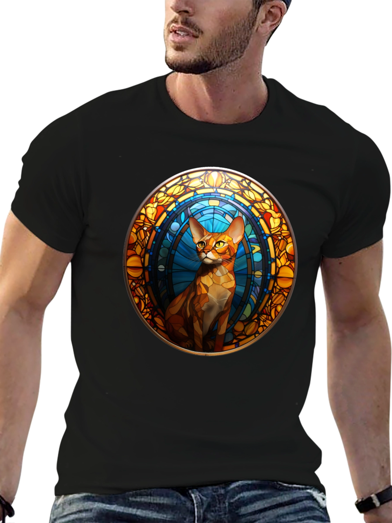 Stained Glass Cat Graphic Tee - Unique Design
