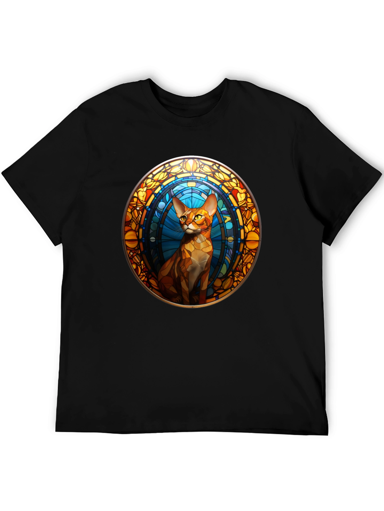 Stained Glass Cat Graphic Tee - Unique Design