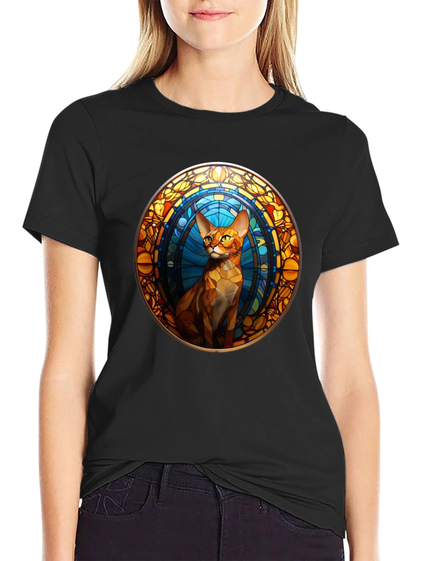 Stained Glass Cat Graphic Tee - Unique Design