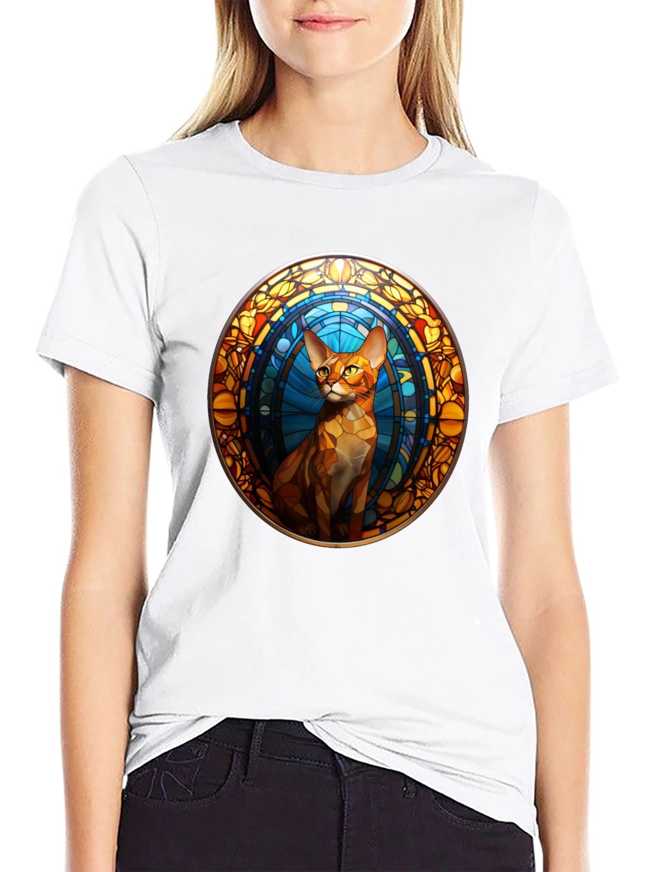 Stained Glass Cat Graphic Tee - Unique Design
