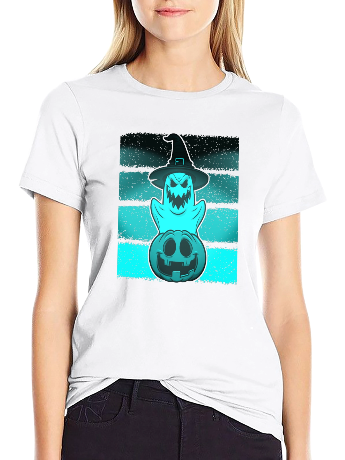 Halloween Ghost & Pumpkin Graphic Tee