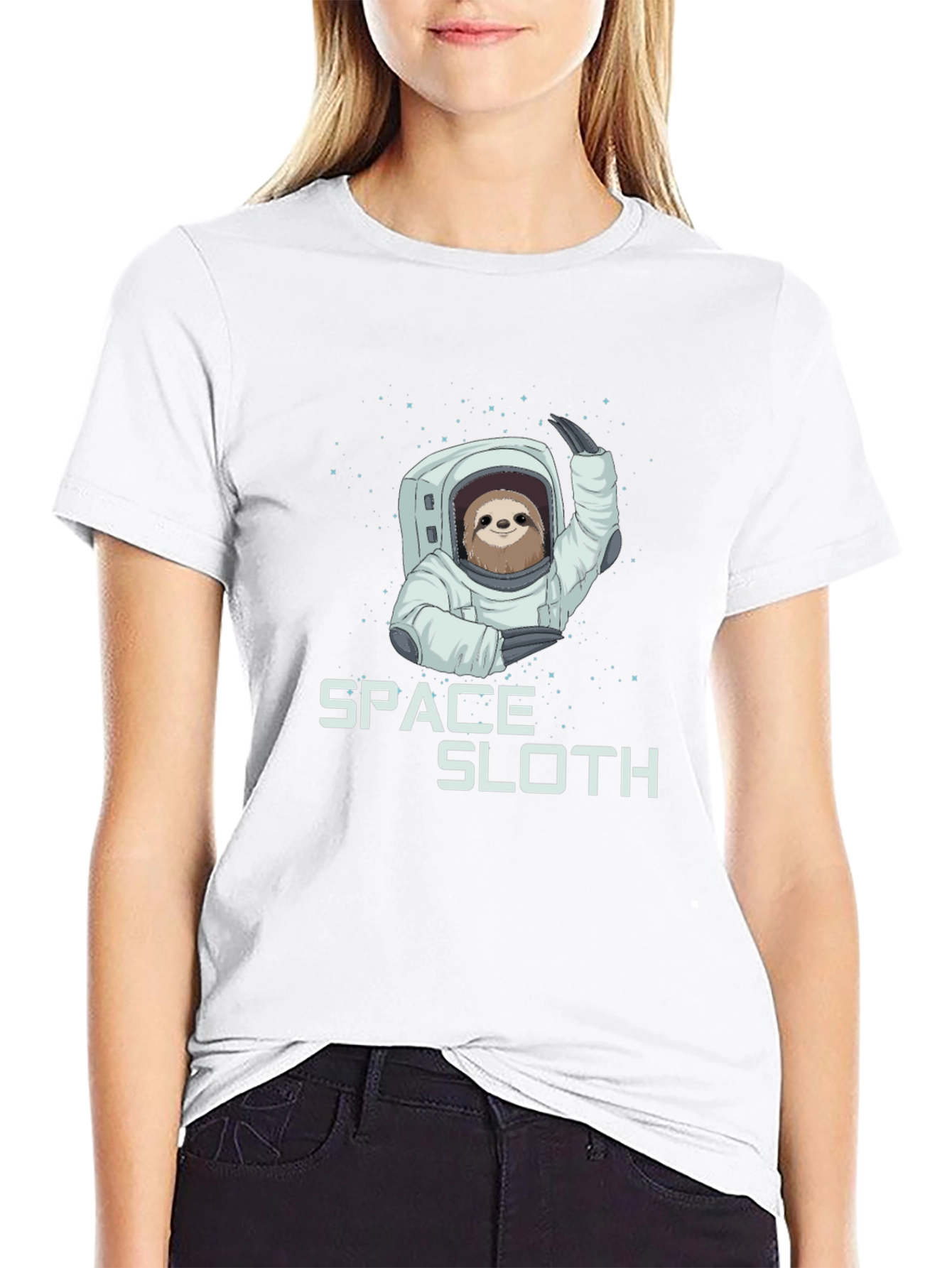 Space Sloth Graphic Tee - Black Cotton Blend