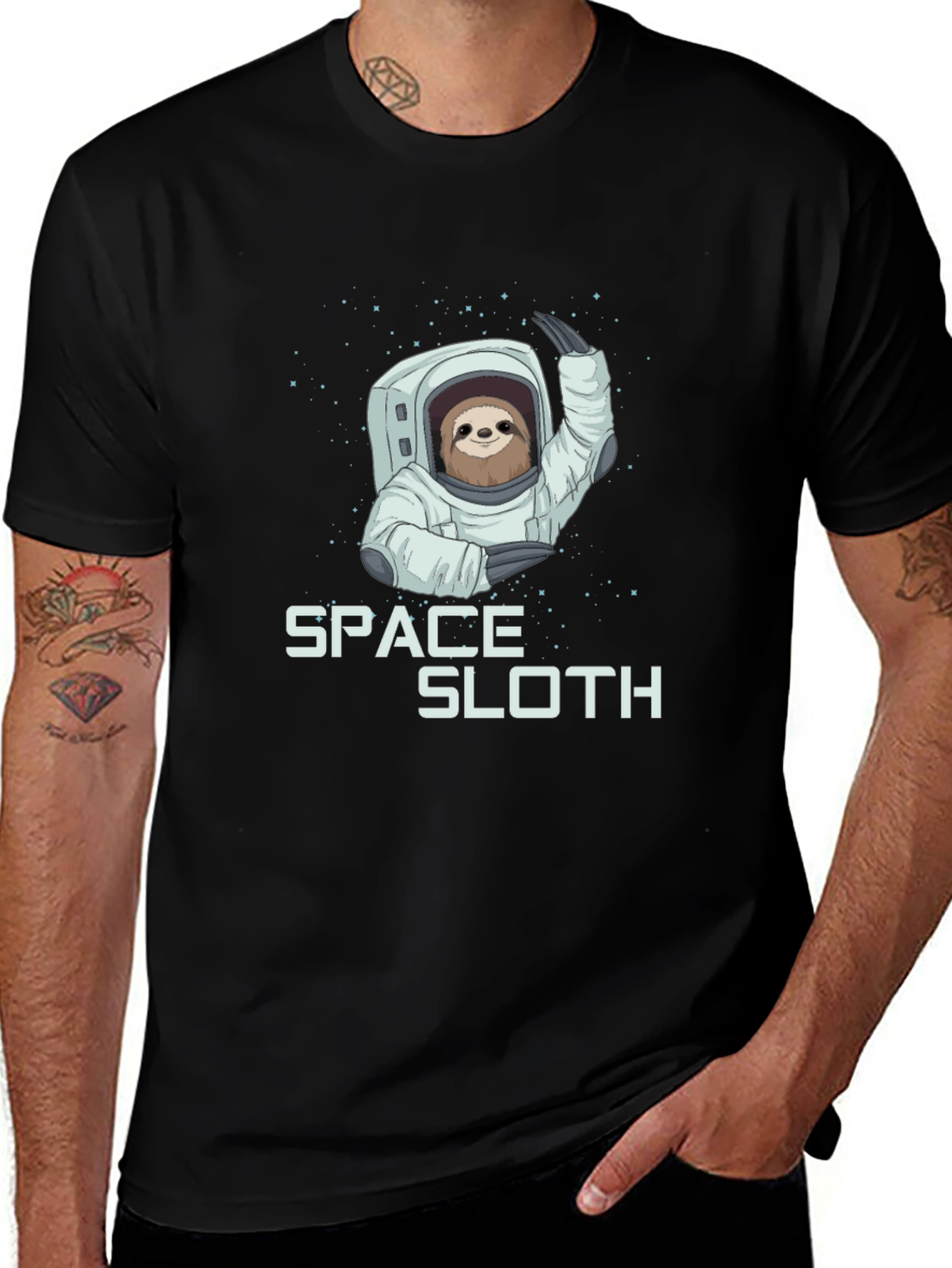 Space Sloth Graphic Tee - Black Cotton Blend