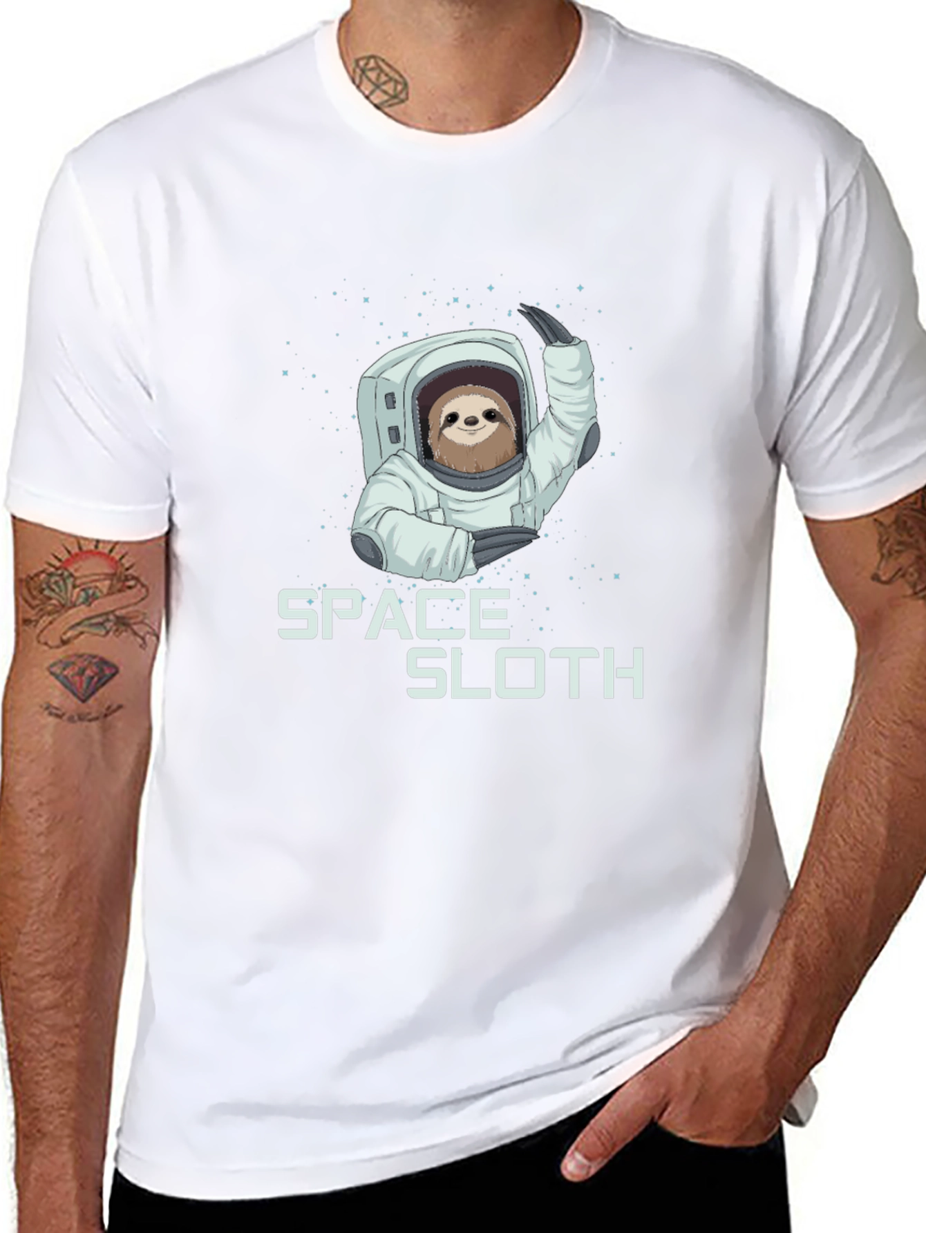 Space Sloth Graphic Tee - Black Cotton Blend