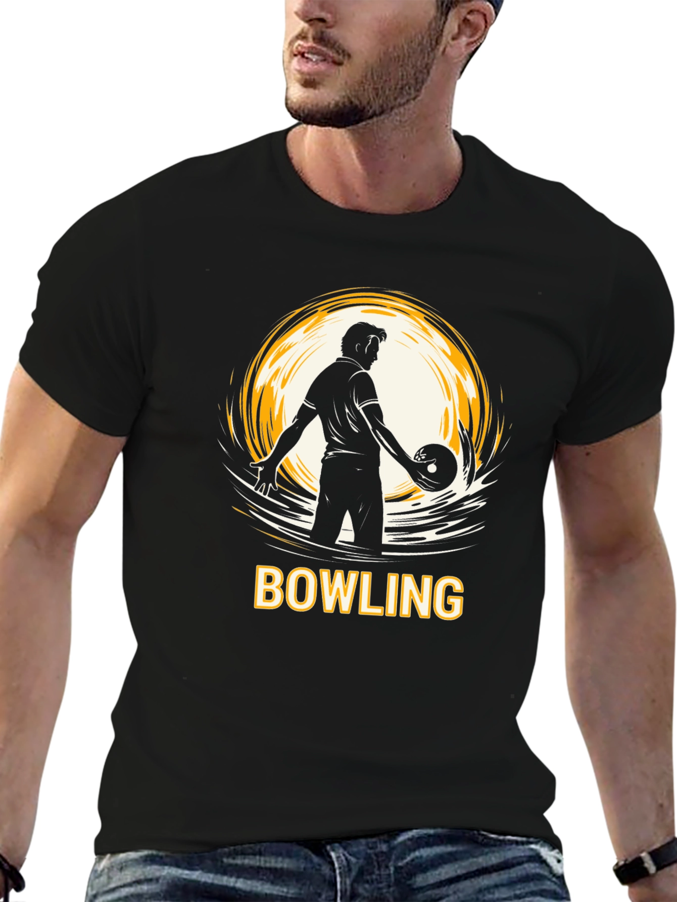 Bowling Strike T-Shirt - Black Graphic Tee