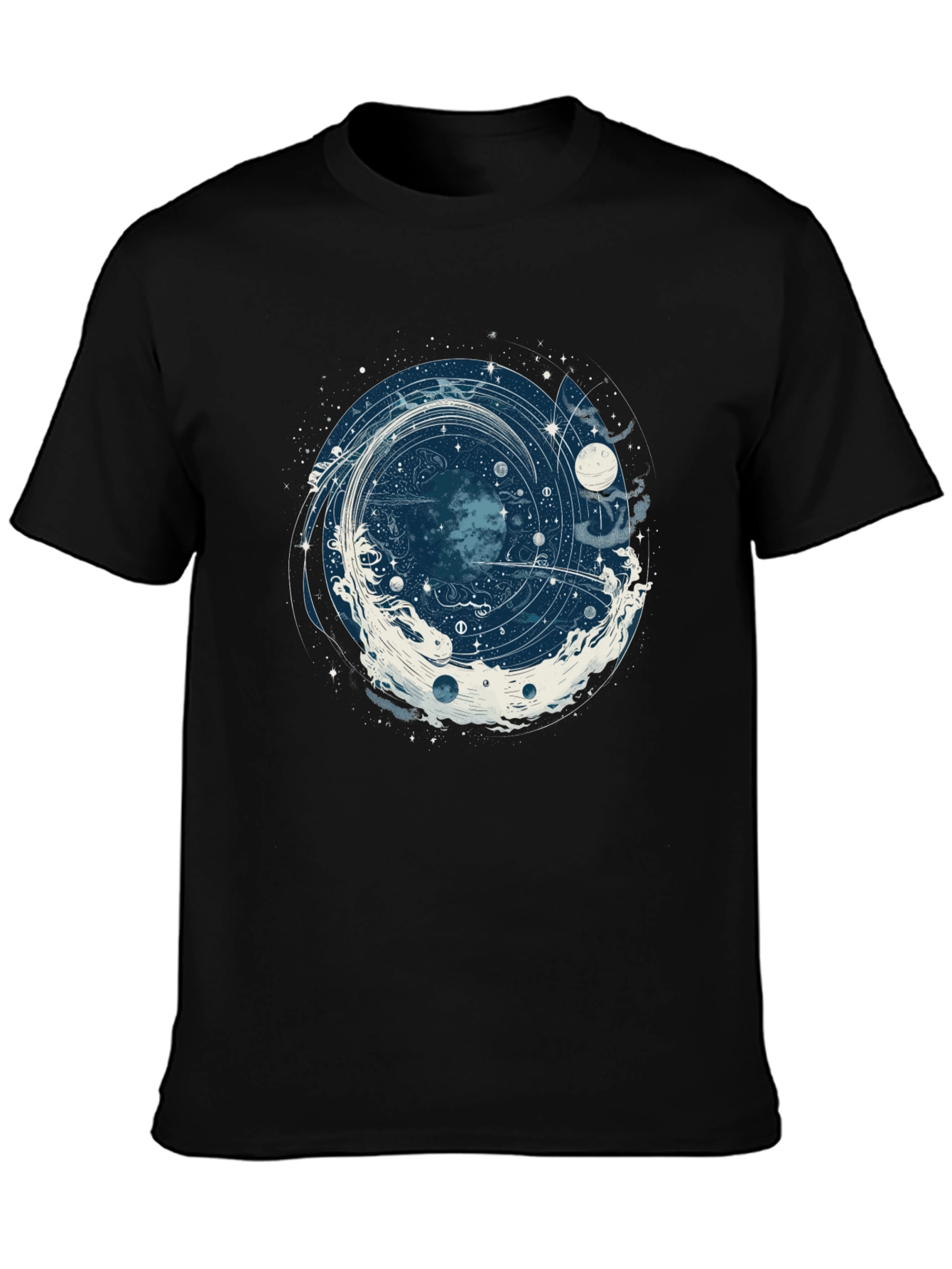 Cosmic Vortex Graphic Tee - Black Cotton T-Shirt