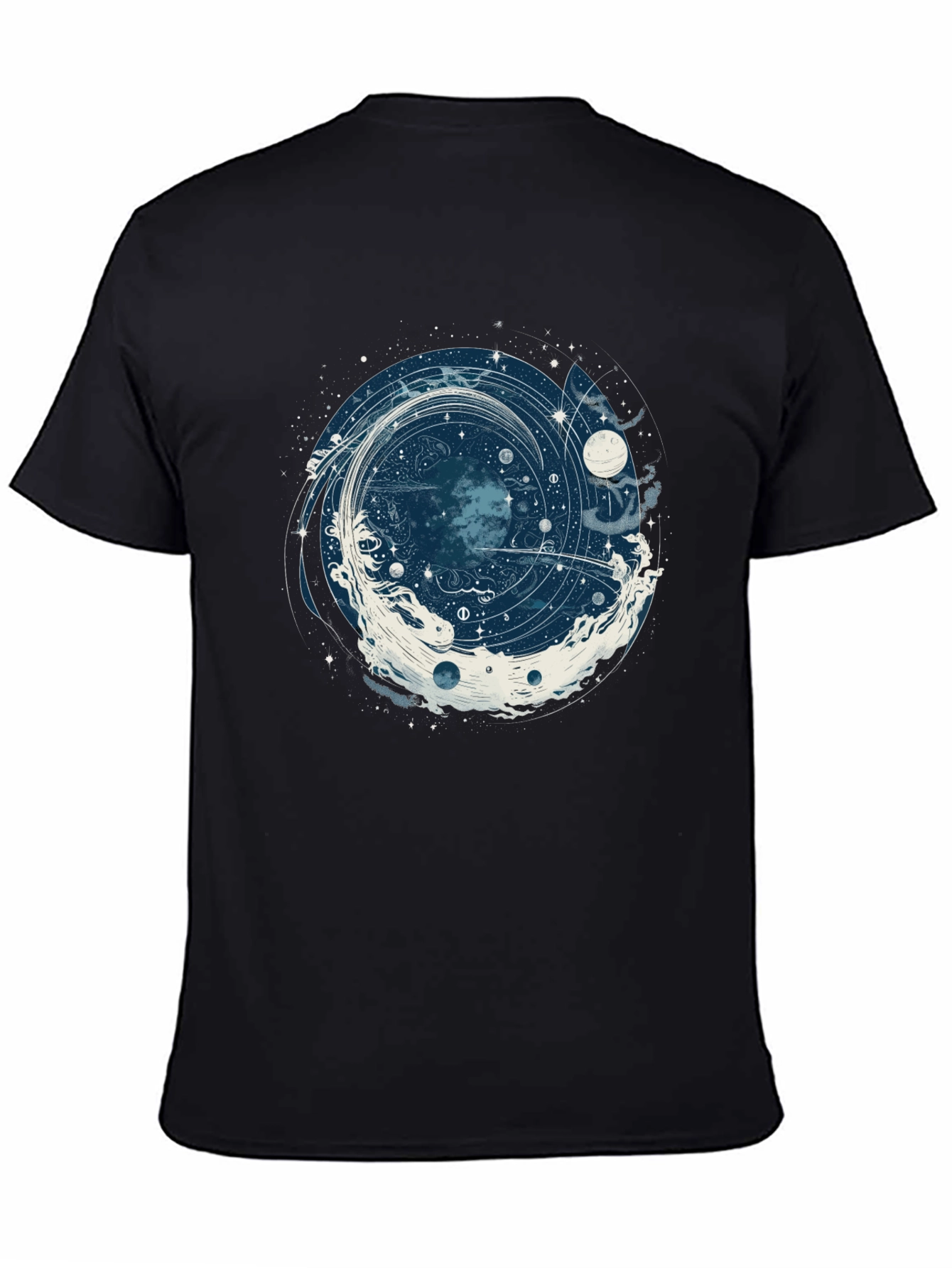 Cosmic Vortex Graphic Tee - Black Cotton T-Shirt