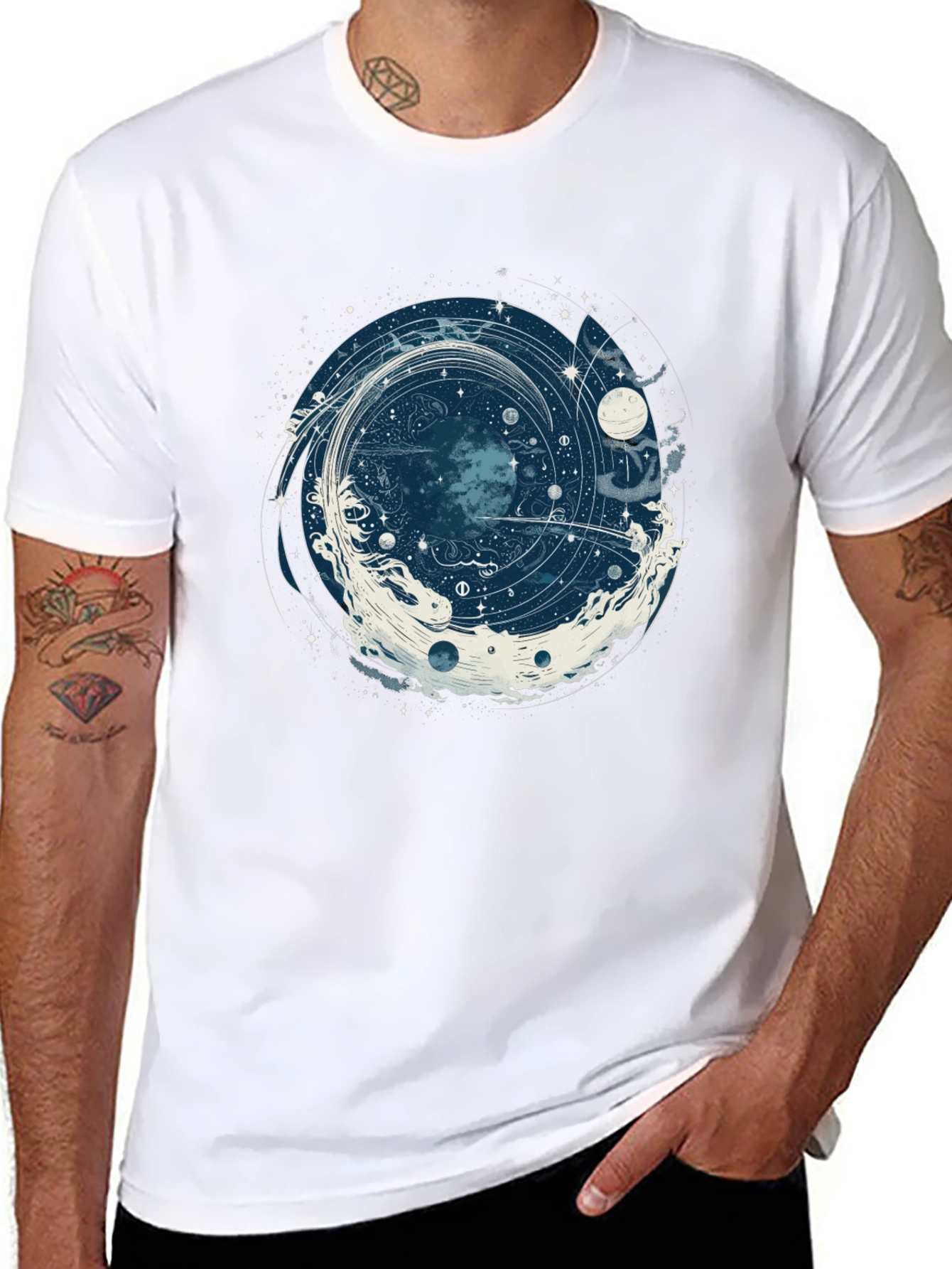 Cosmic Vortex Graphic Tee - Black Cotton T-Shirt