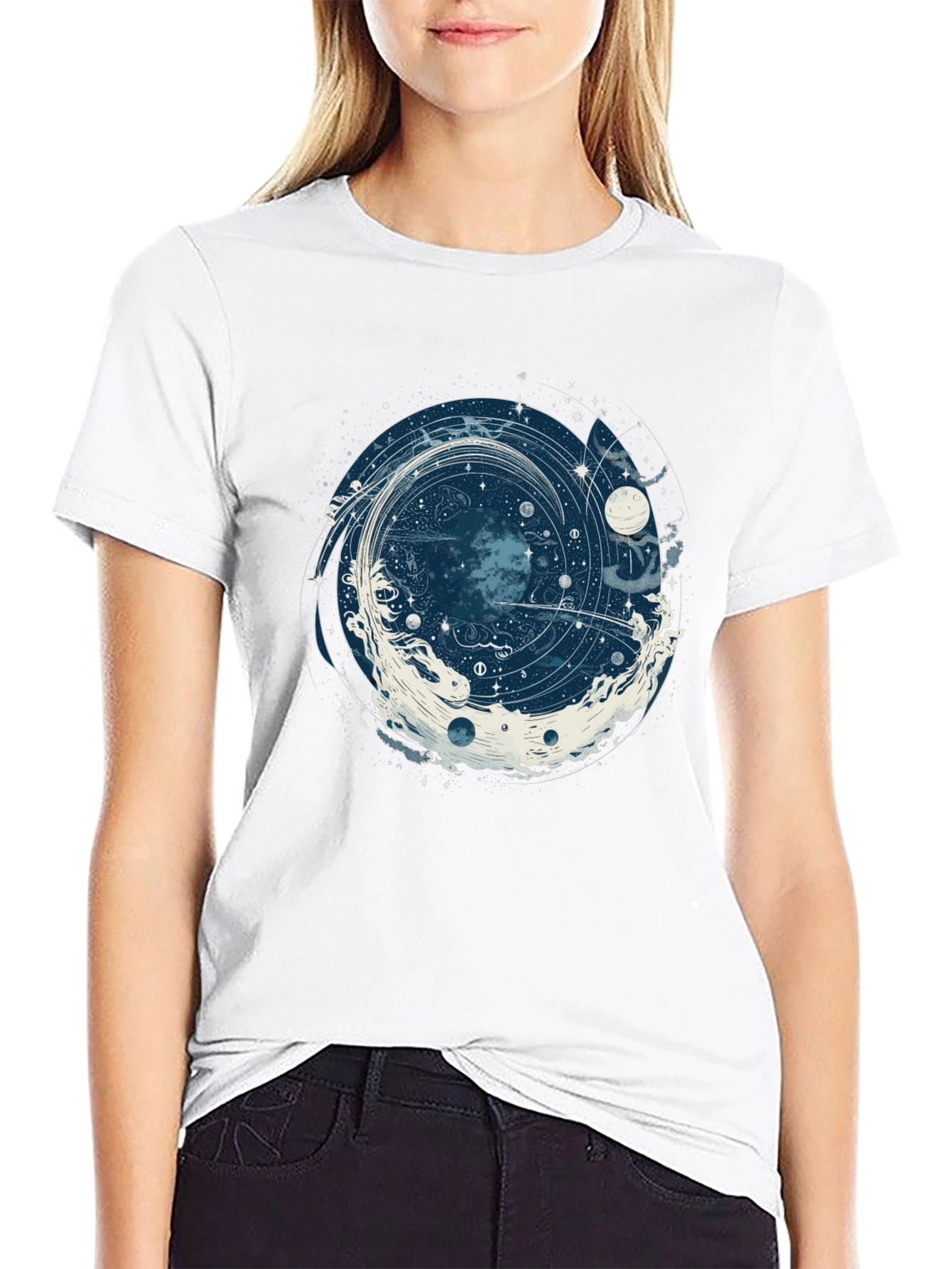 Cosmic Vortex Graphic Tee - Black Cotton T-Shirt
