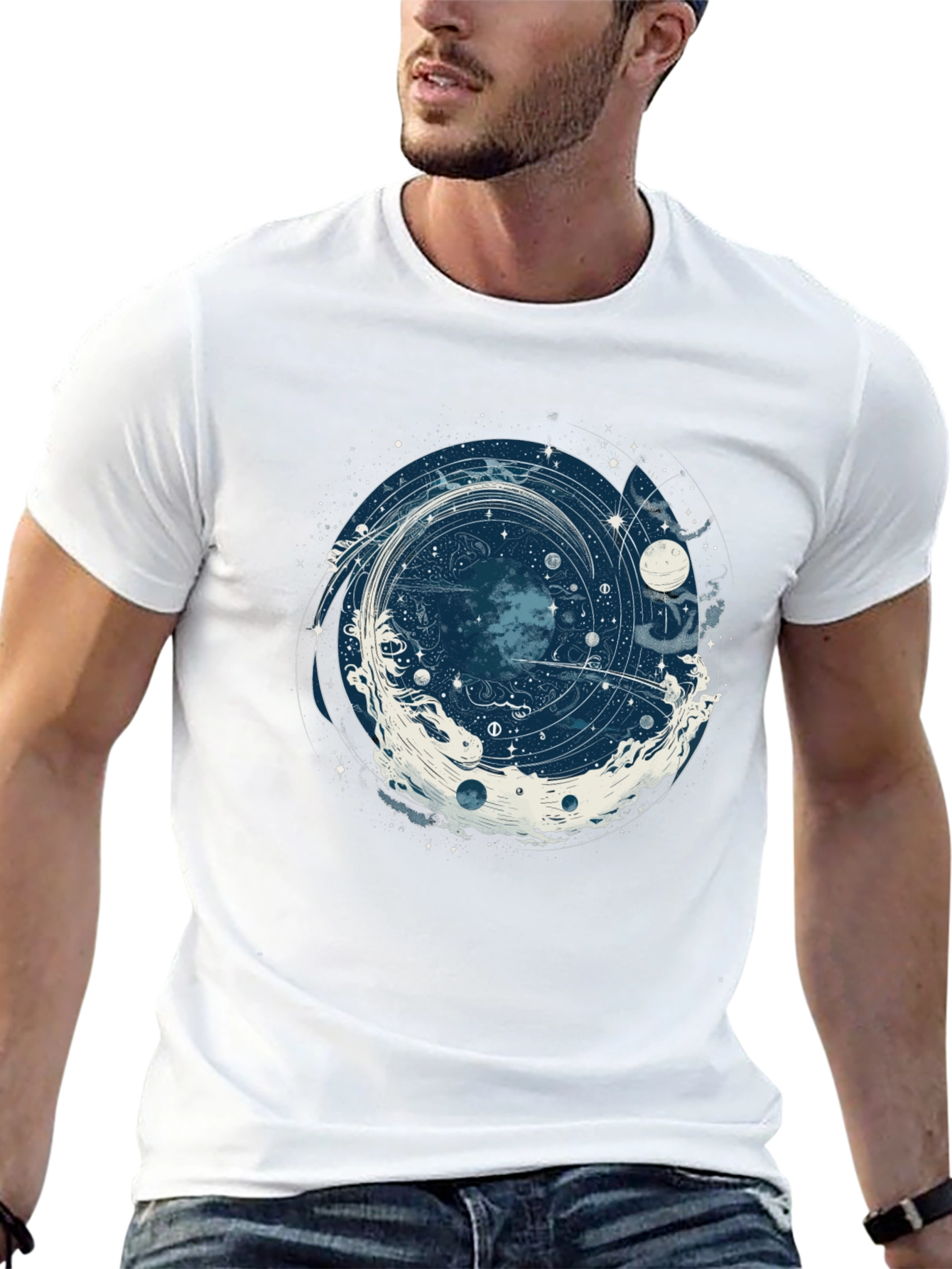 Cosmic Vortex Graphic Tee - Black Cotton T-Shirt
