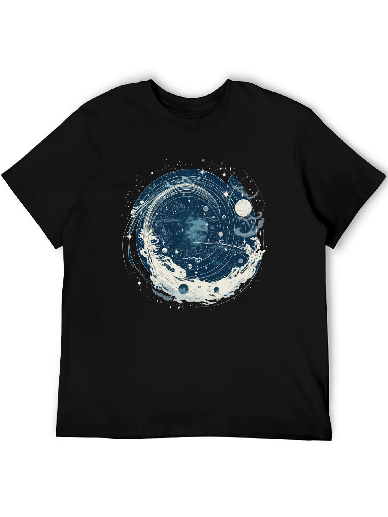 Cosmic Vortex Graphic Tee - Black Cotton T-Shirt